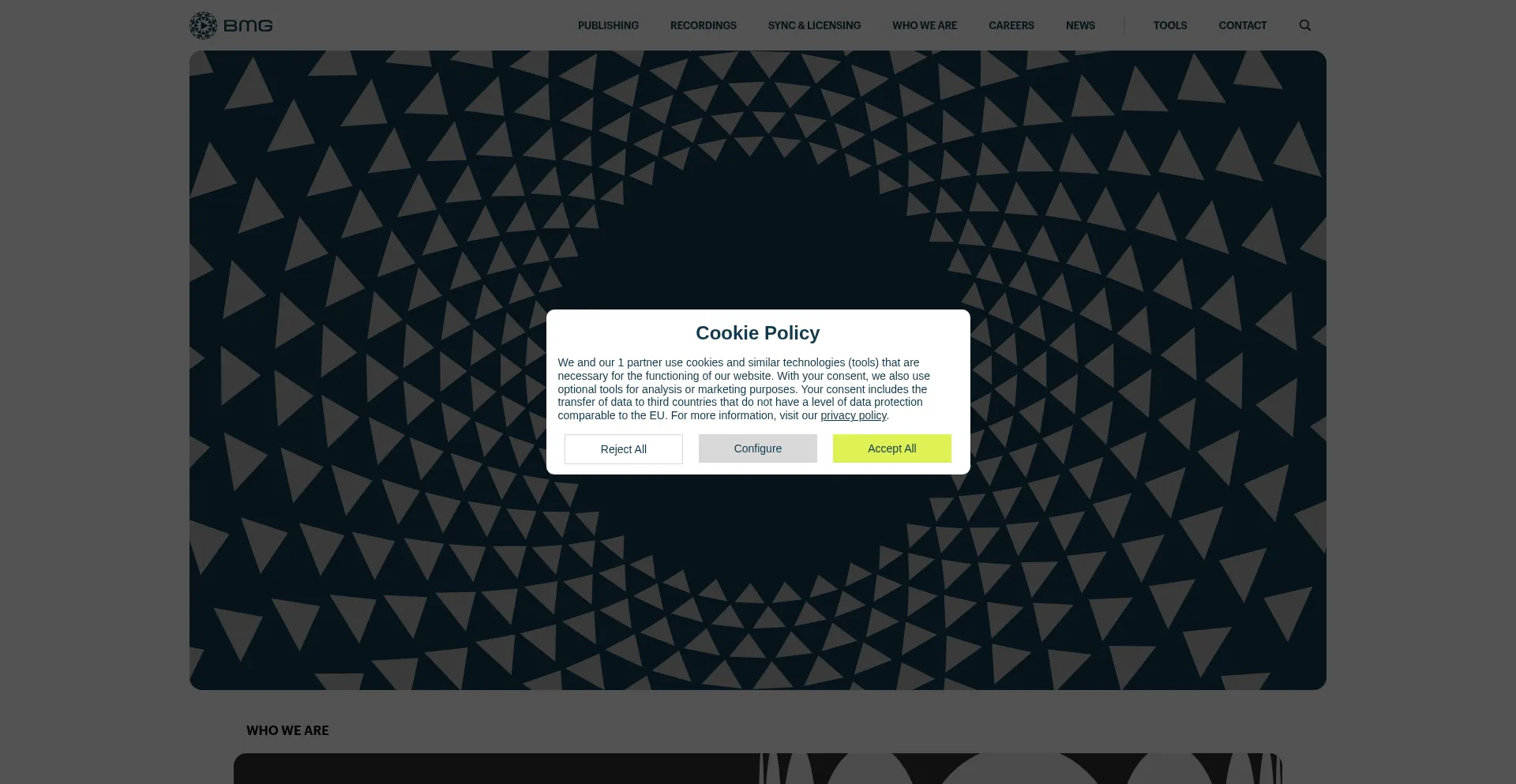 Website screenshot of Bmg.com