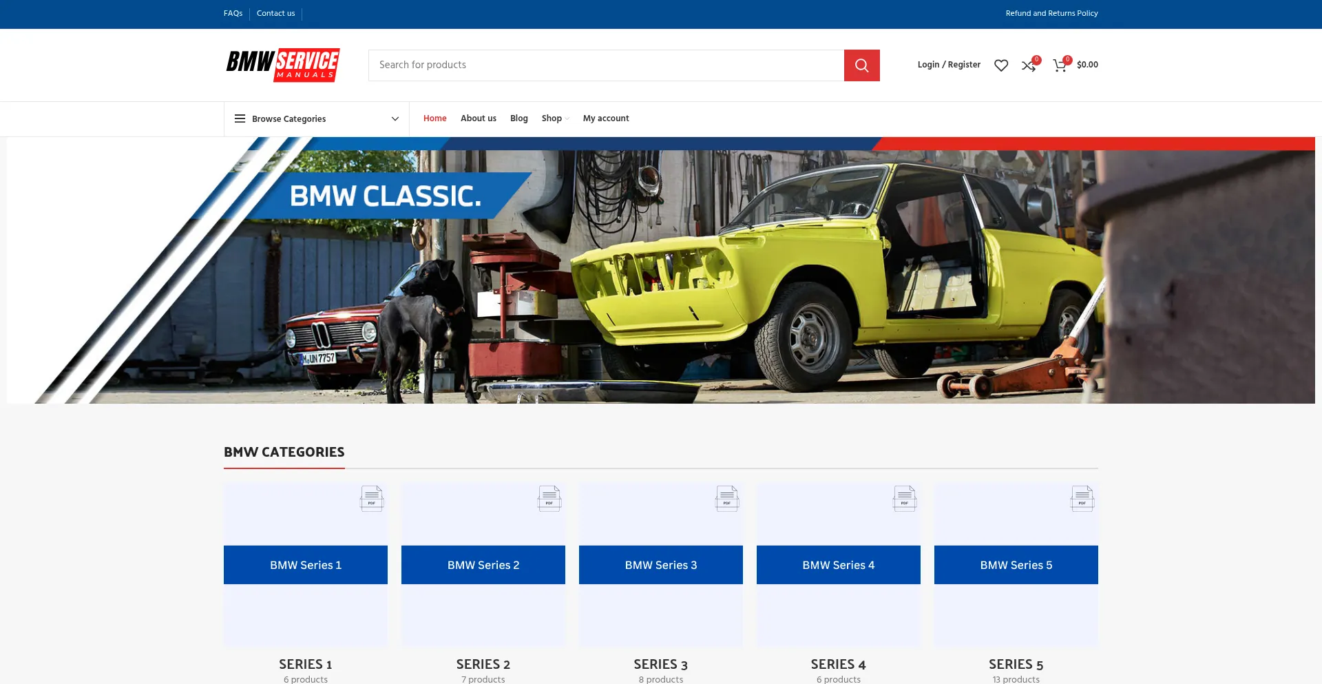 Website screenshot of Bmwservicemanuals.com