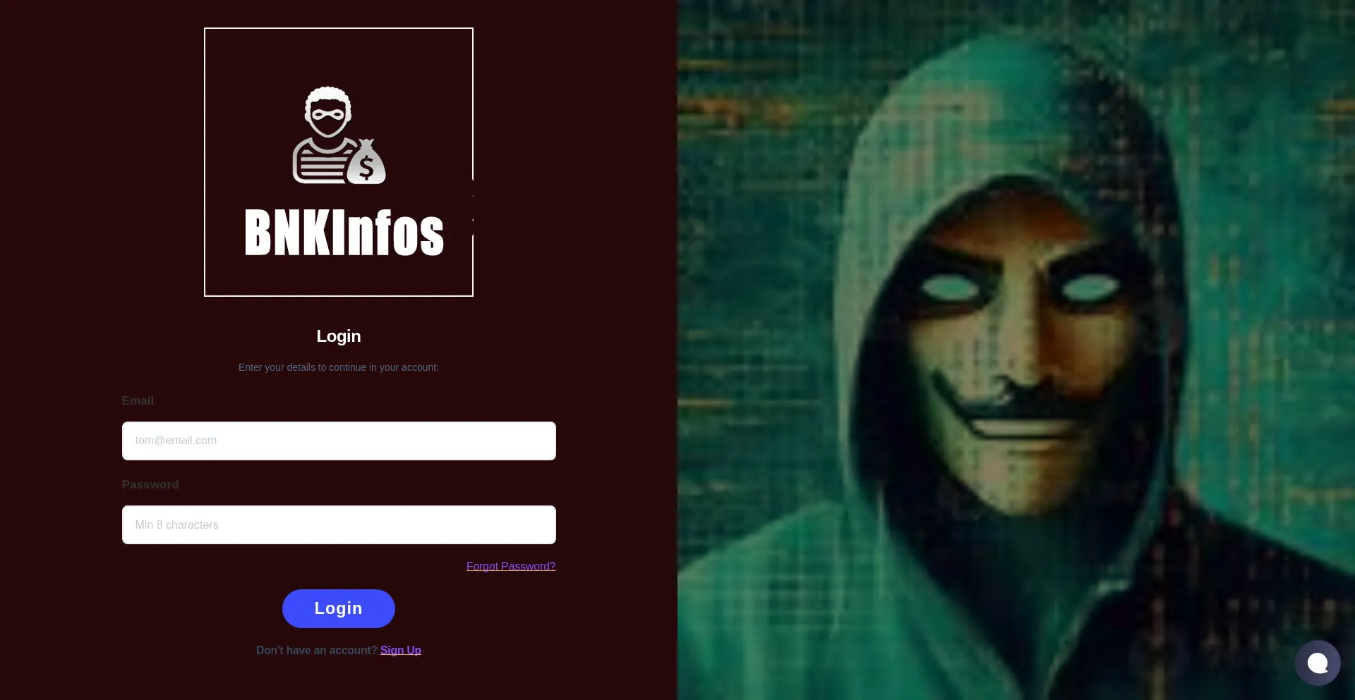 Website screenshot of Bnkinfos.com