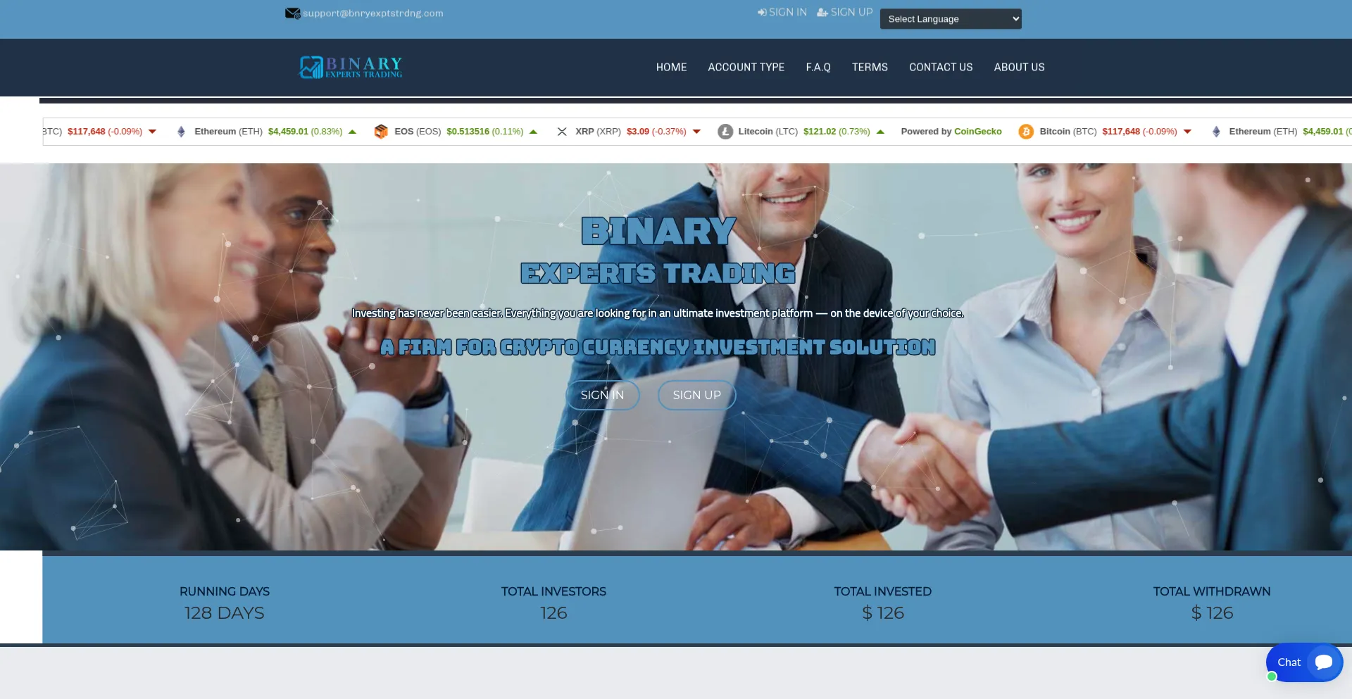 Website screenshot of Bnryexptstrdng.com