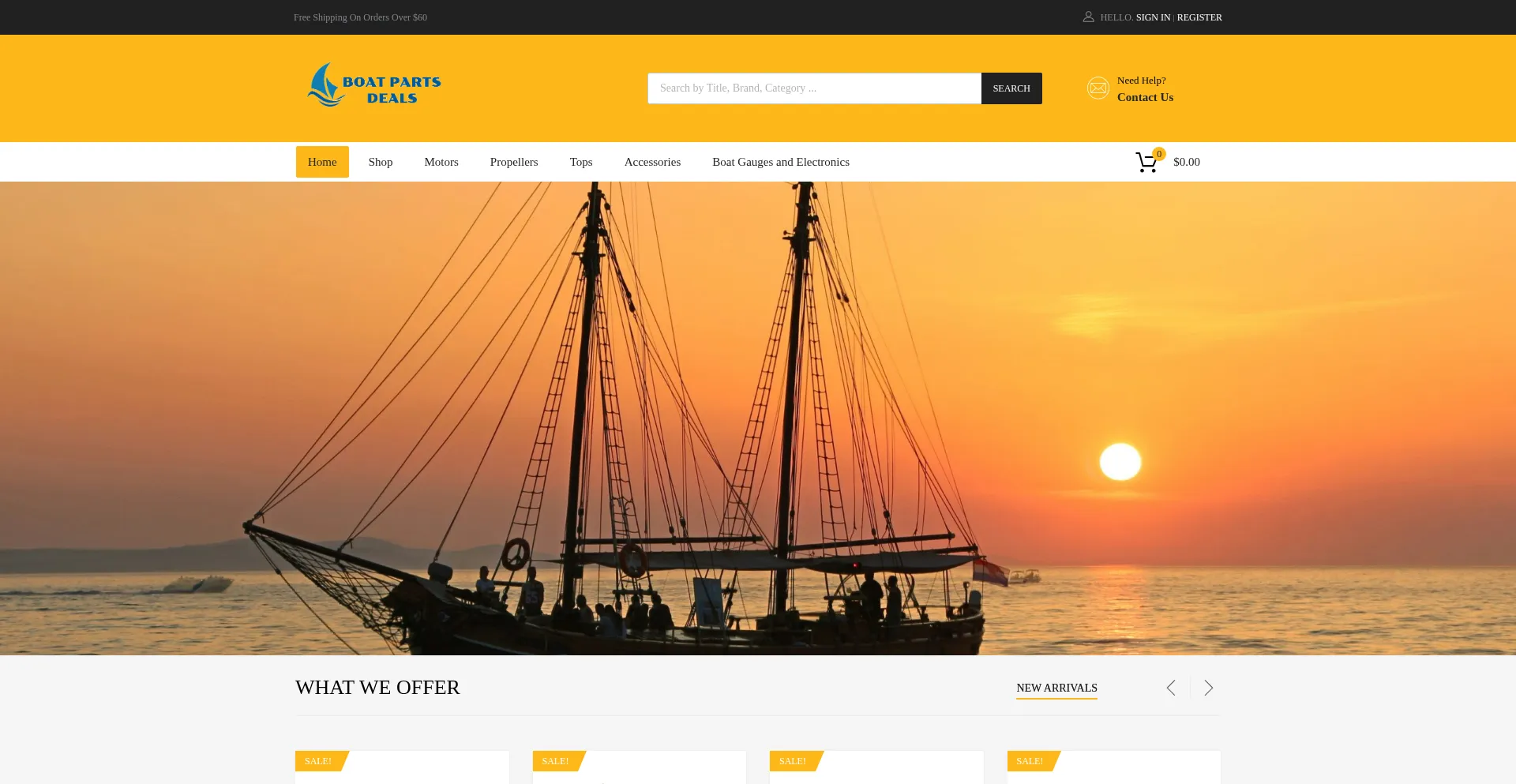 Website screenshot of Boatpartsdeals.com