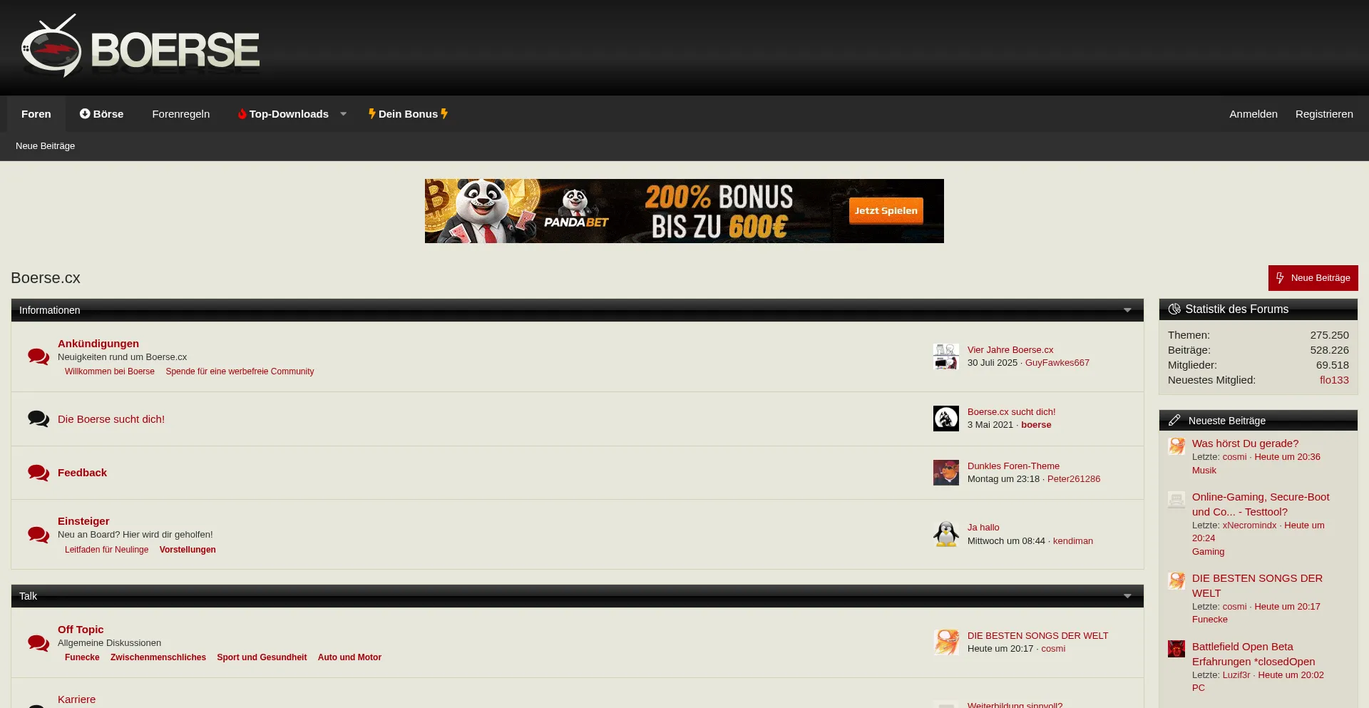 Website screenshot of Boerse.cx