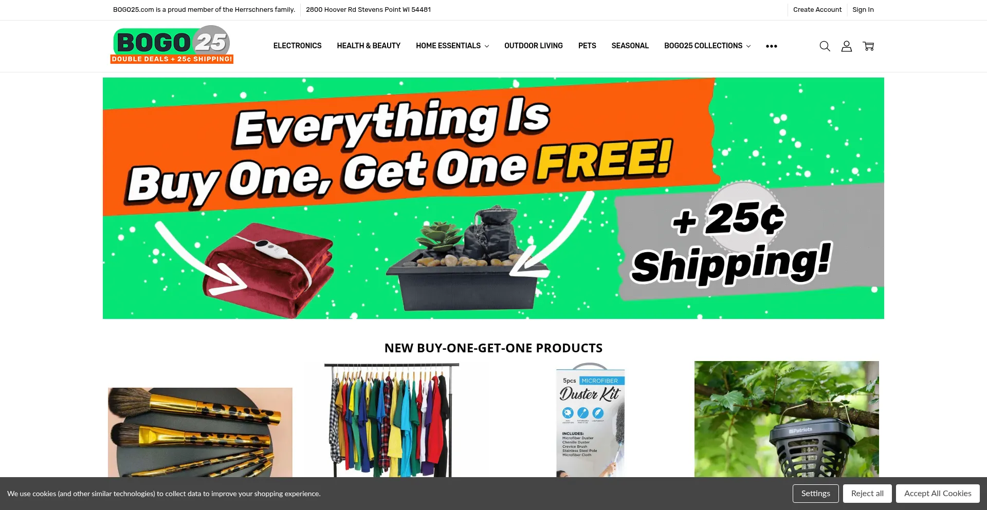 Website screenshot of Bogo25.com