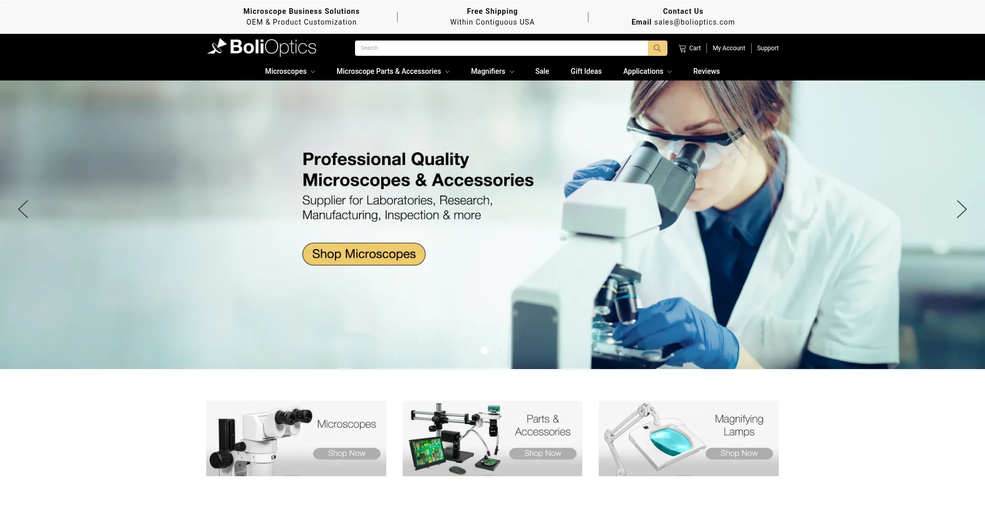Website screenshot of Bolioptics.com
