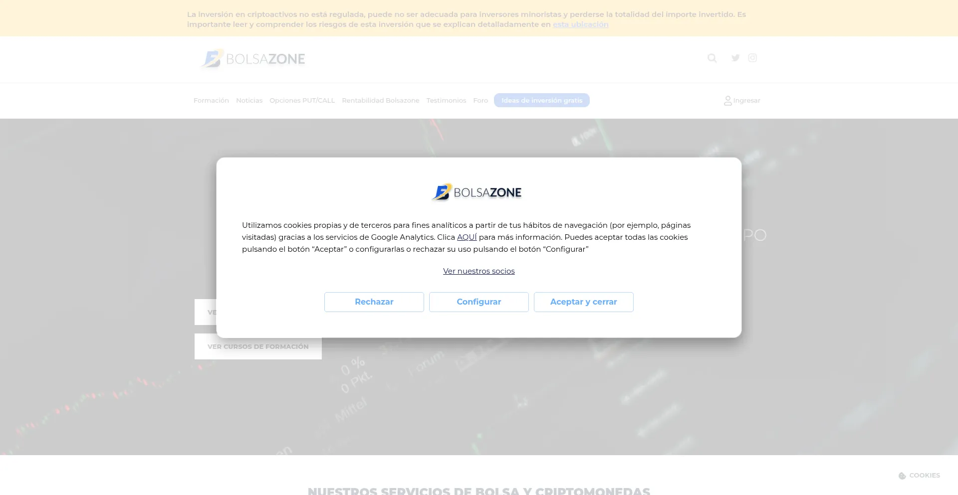 Website screenshot of Bolsazone.com