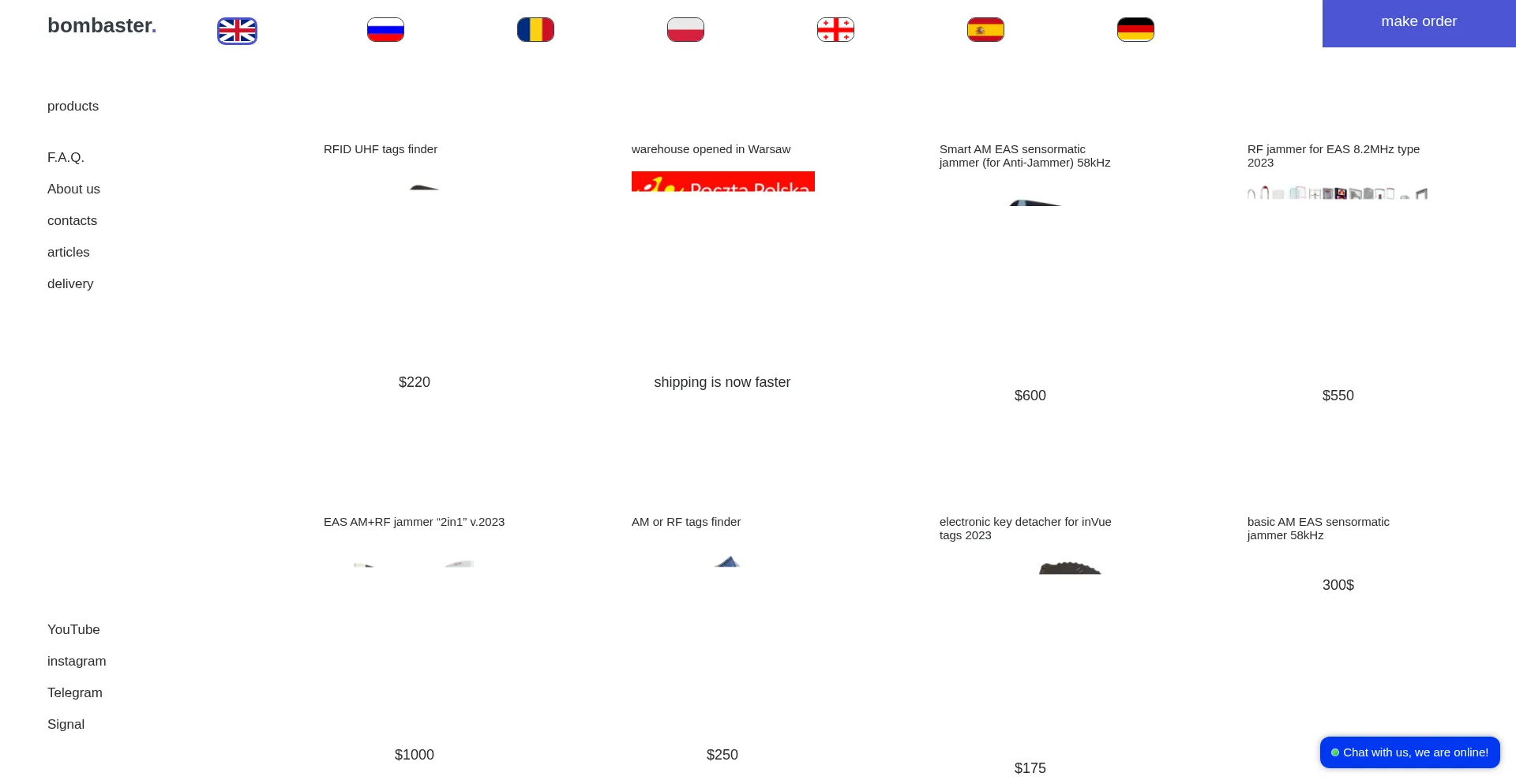 Website screenshot of Bombastershop.com