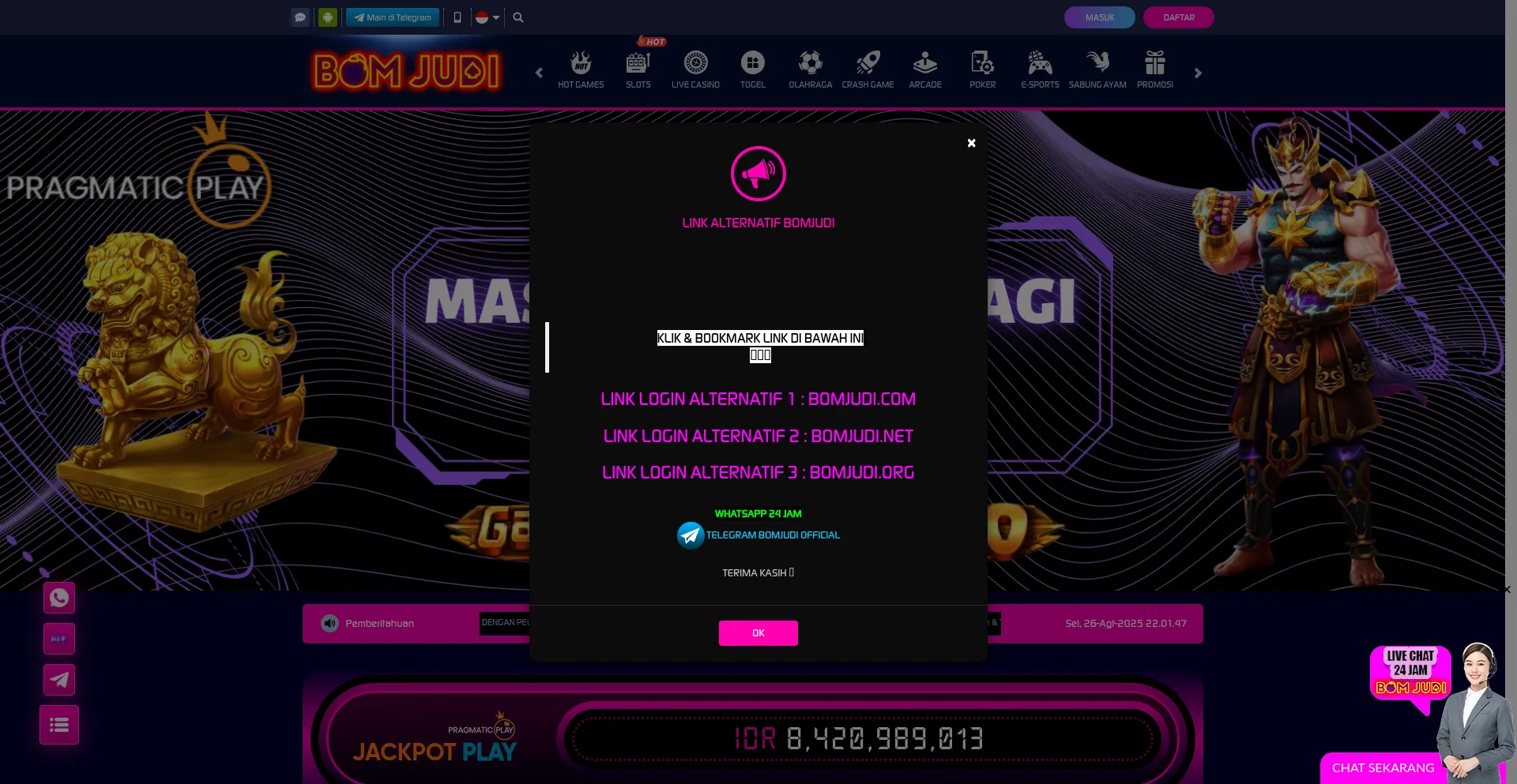 Website screenshot of Bomjudi.com