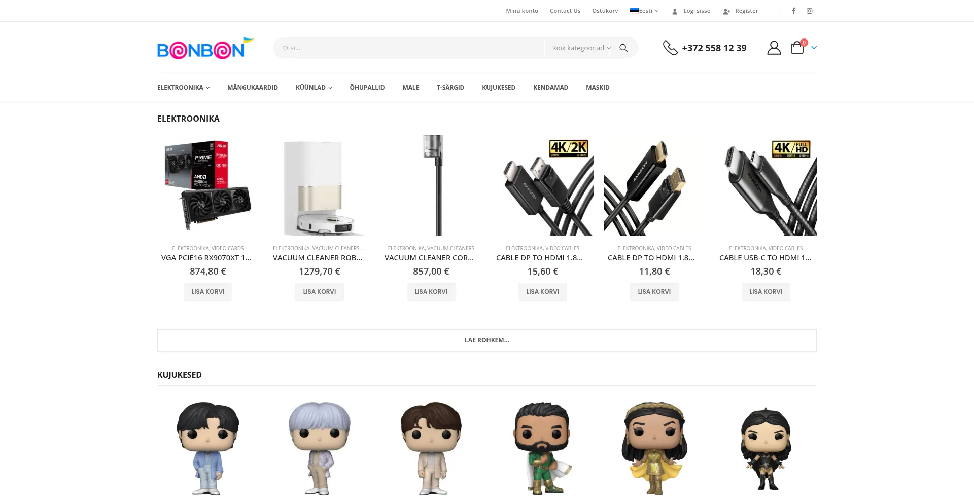 Website screenshot of Bonbon.ee