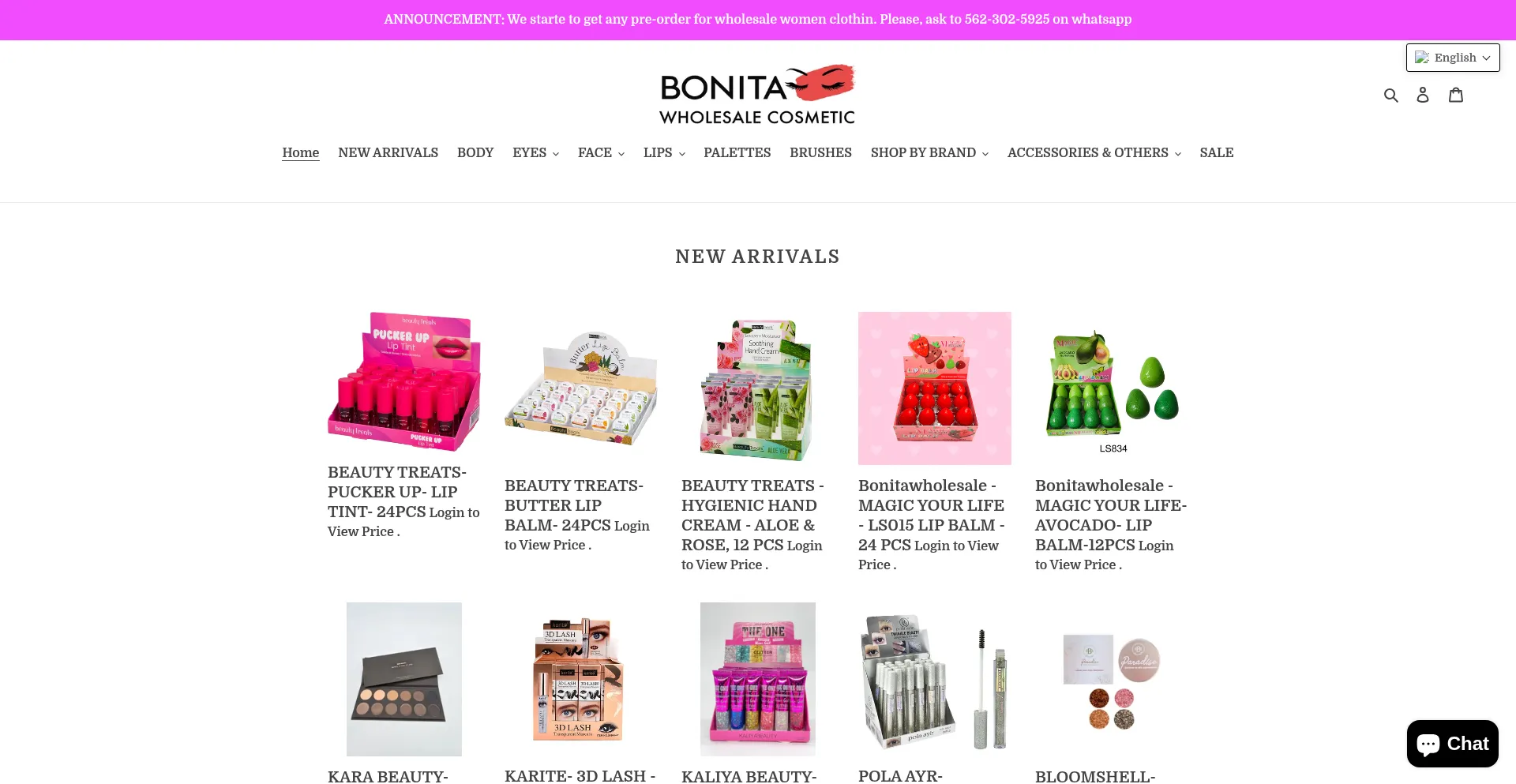 Website screenshot of Bonitawholesale.com
