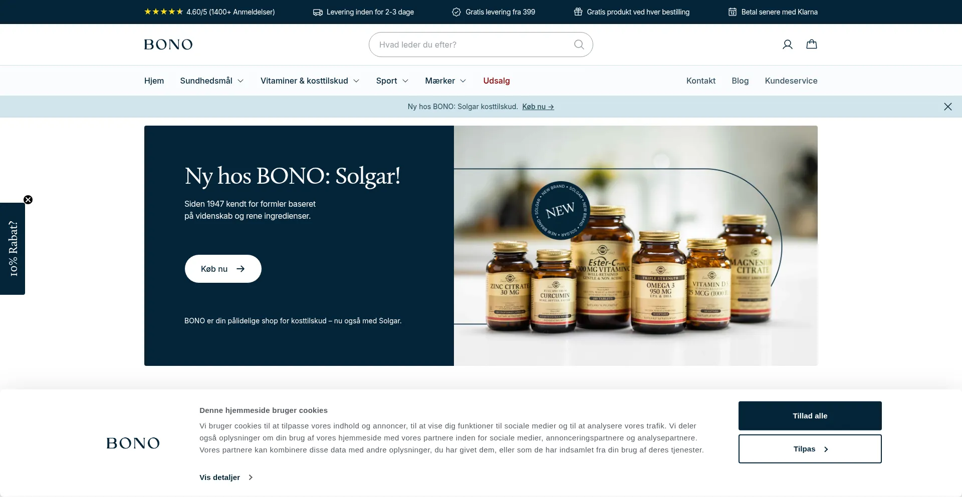 Website screenshot of Bono.dk