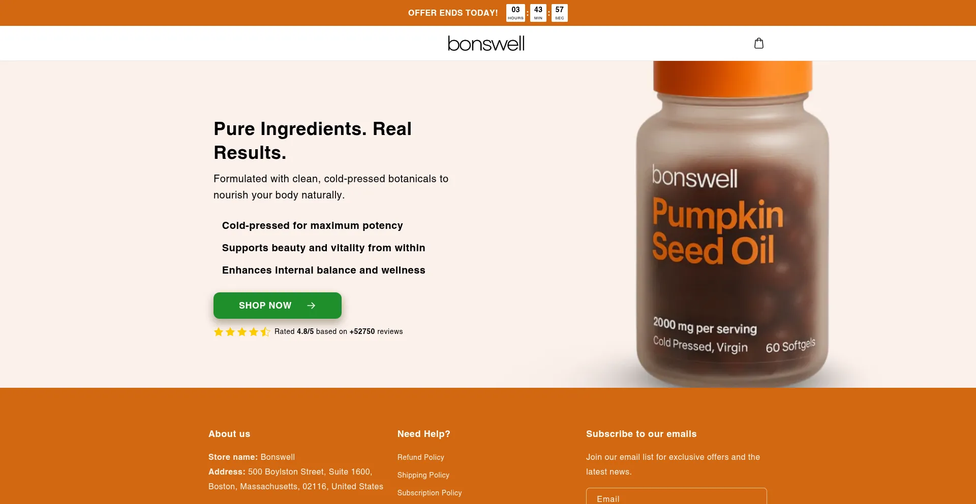 Website screenshot of Bonswell.com