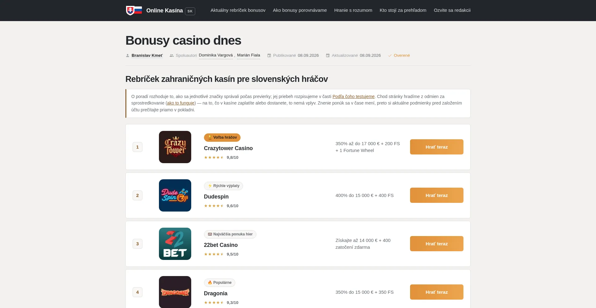 Bonusycasinodnes.eu