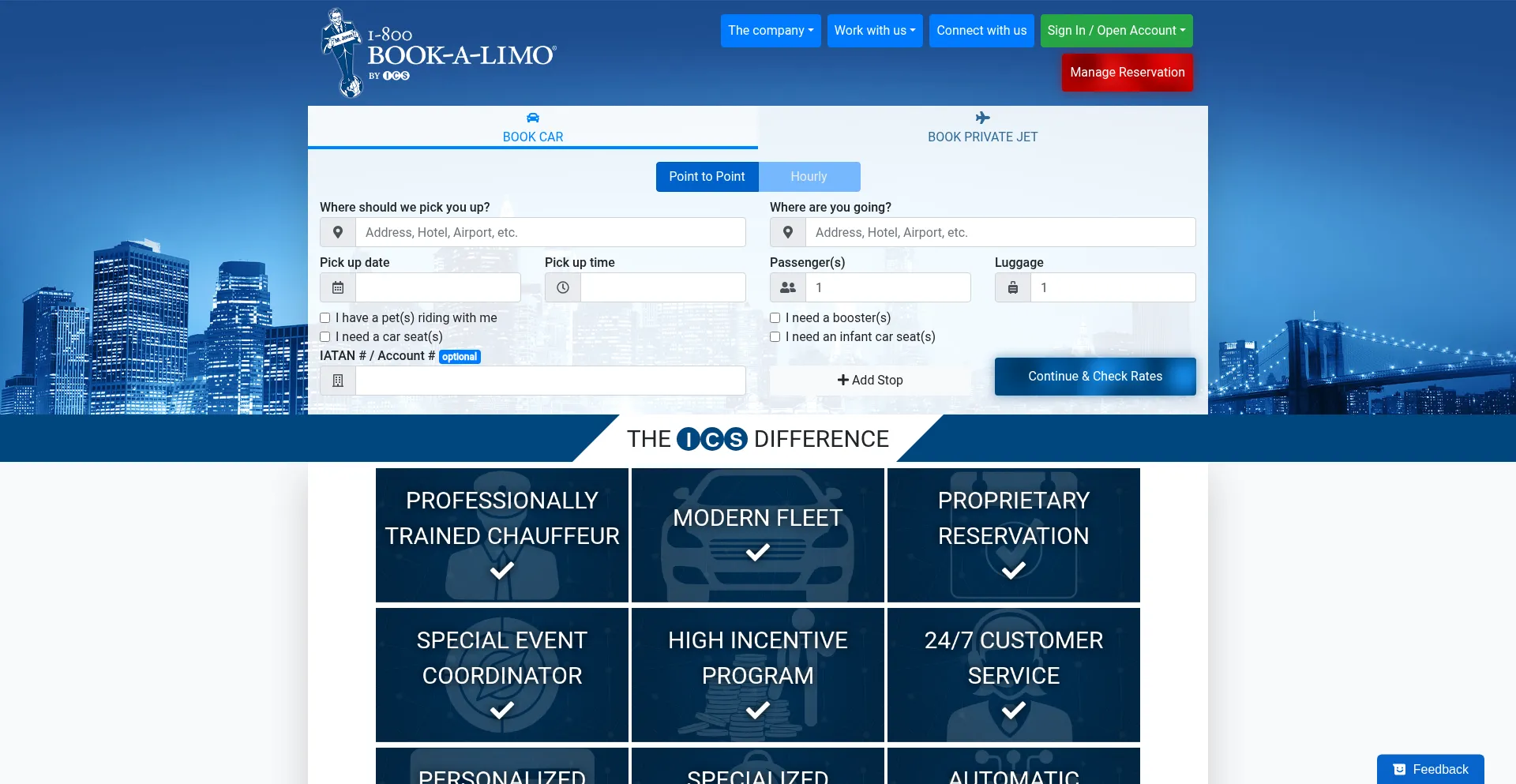 Website screenshot of Bookalimo.com