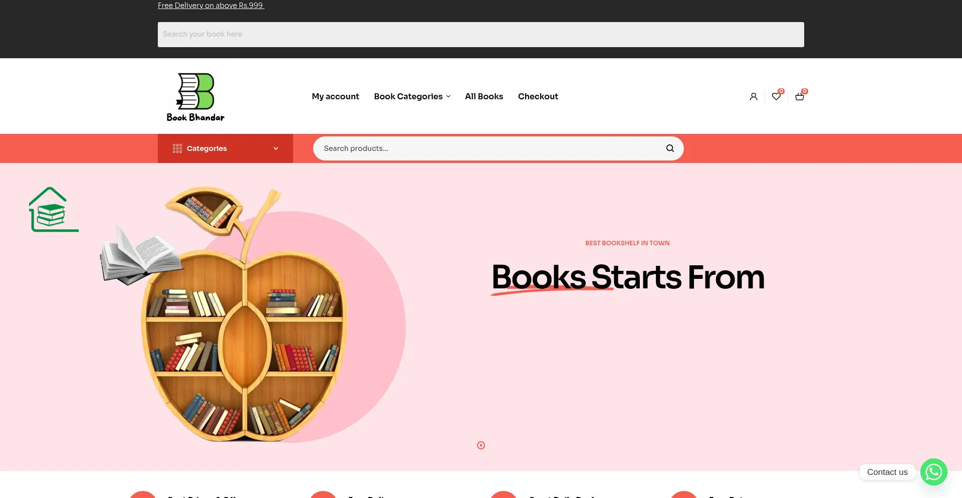 Website screenshot of Bookbhandar.in