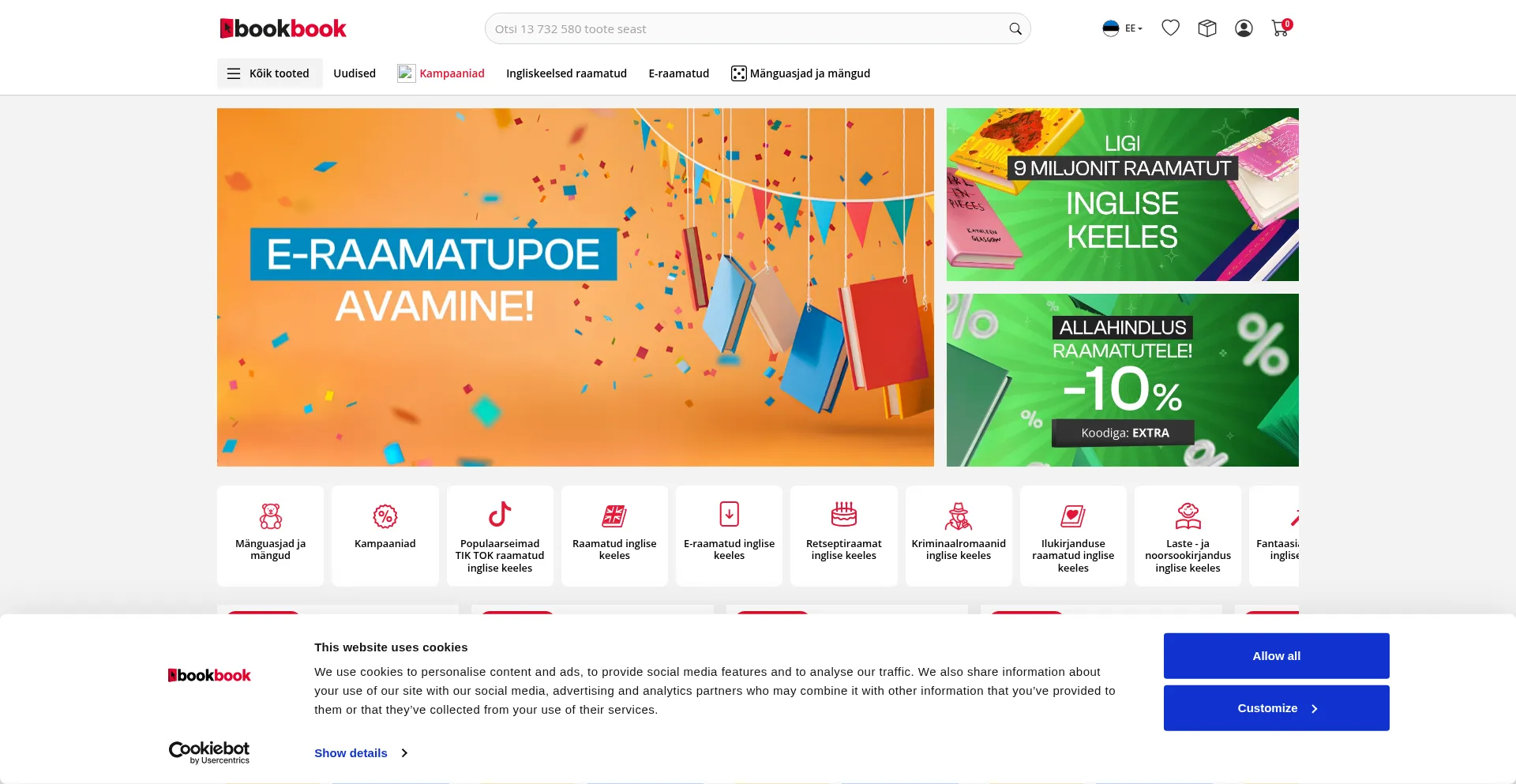 Website screenshot of Bookbook.ee