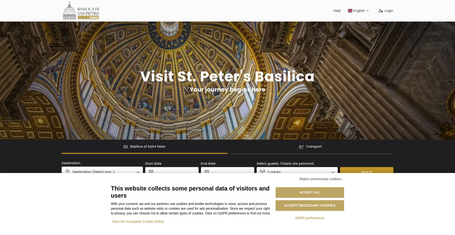 Website screenshot of Booking.basilicasanpietro.va