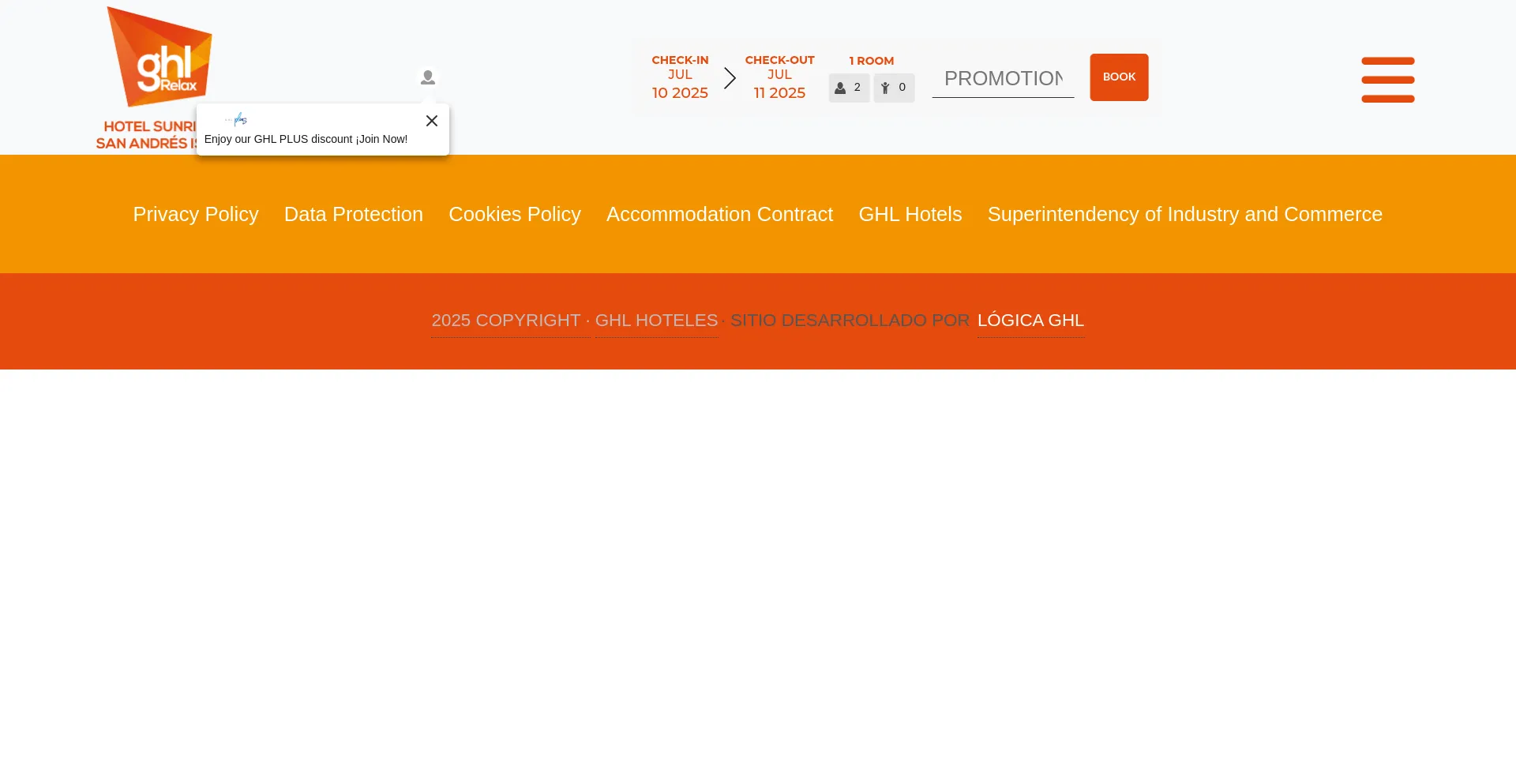 Website screenshot of Booking.ghlhotelsunrise.com