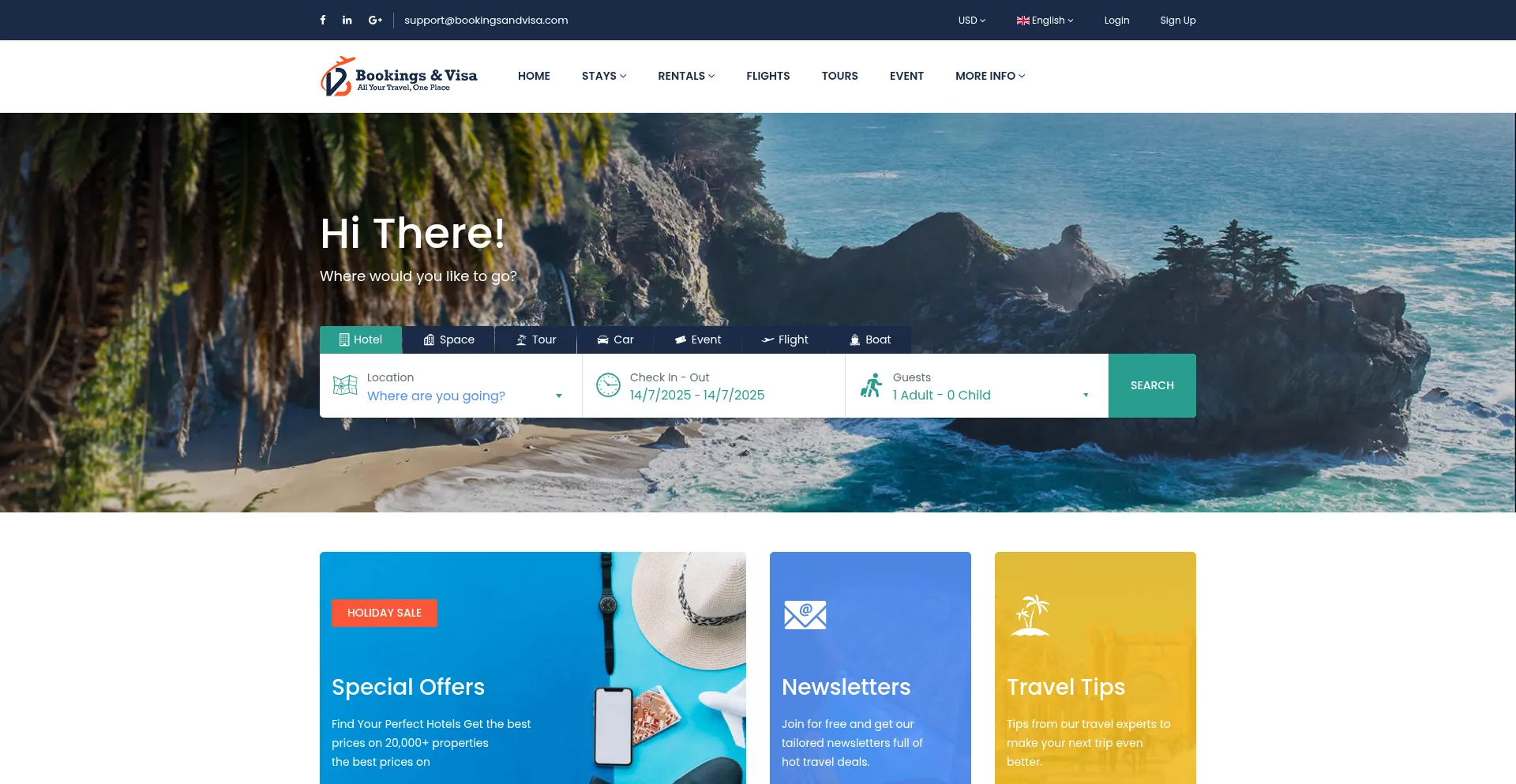 Website screenshot of Bookingsandvisa.com