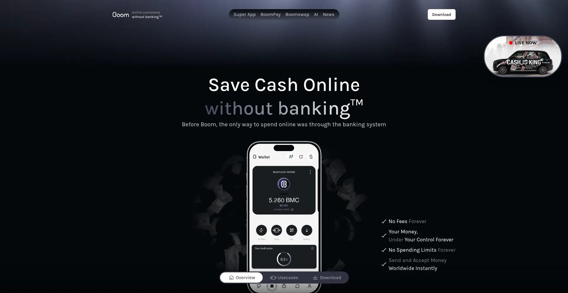Website screenshot of Boom.market