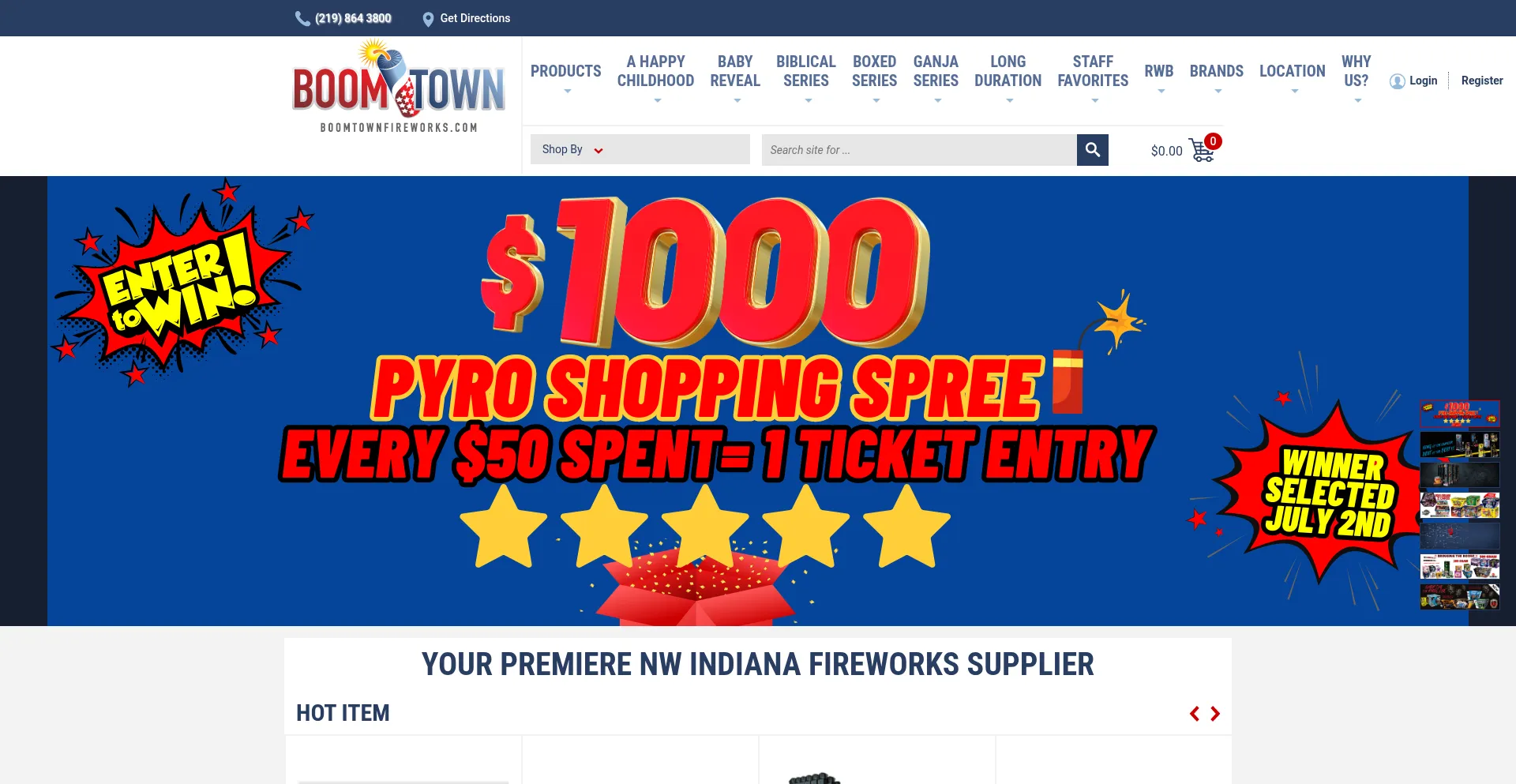 Website screenshot of Boomtownfireworks.com