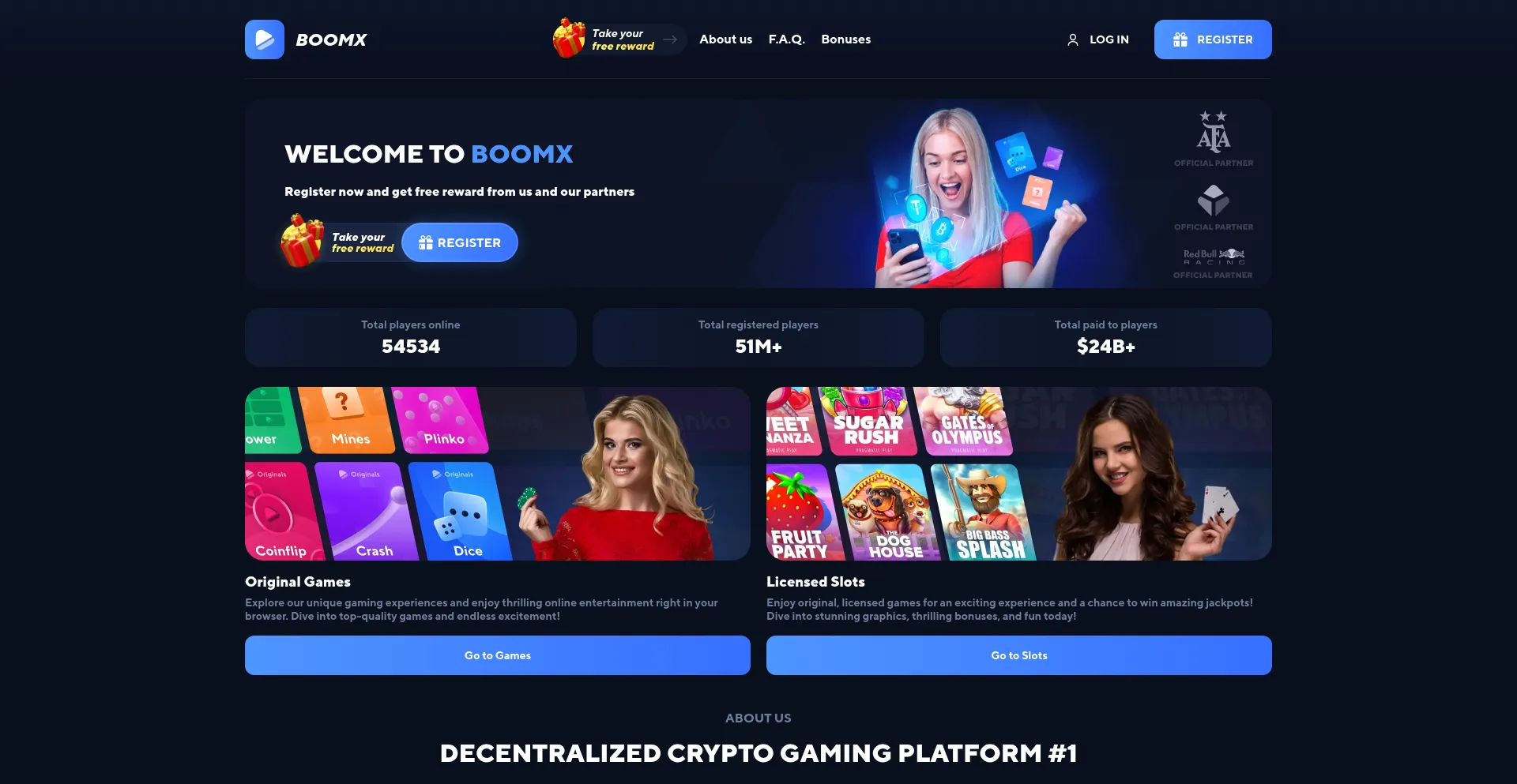 Website screenshot of Boomx.io