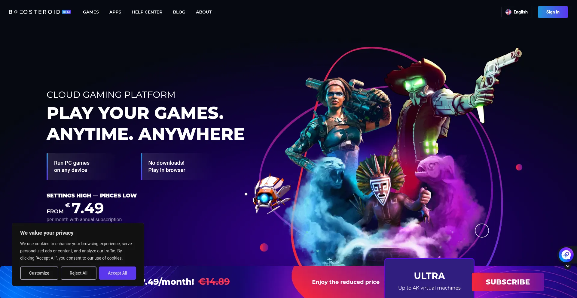 Website screenshot of Boosteroid.com