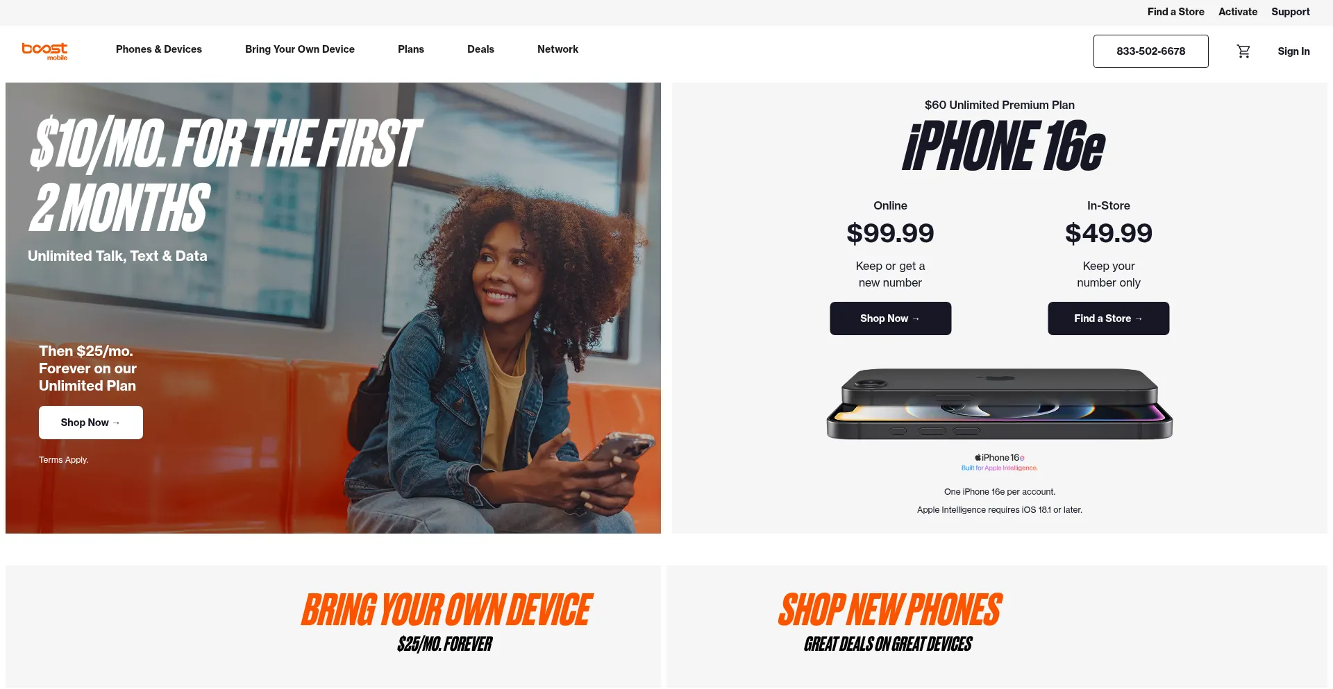 Website screenshot of Boostmobile.com