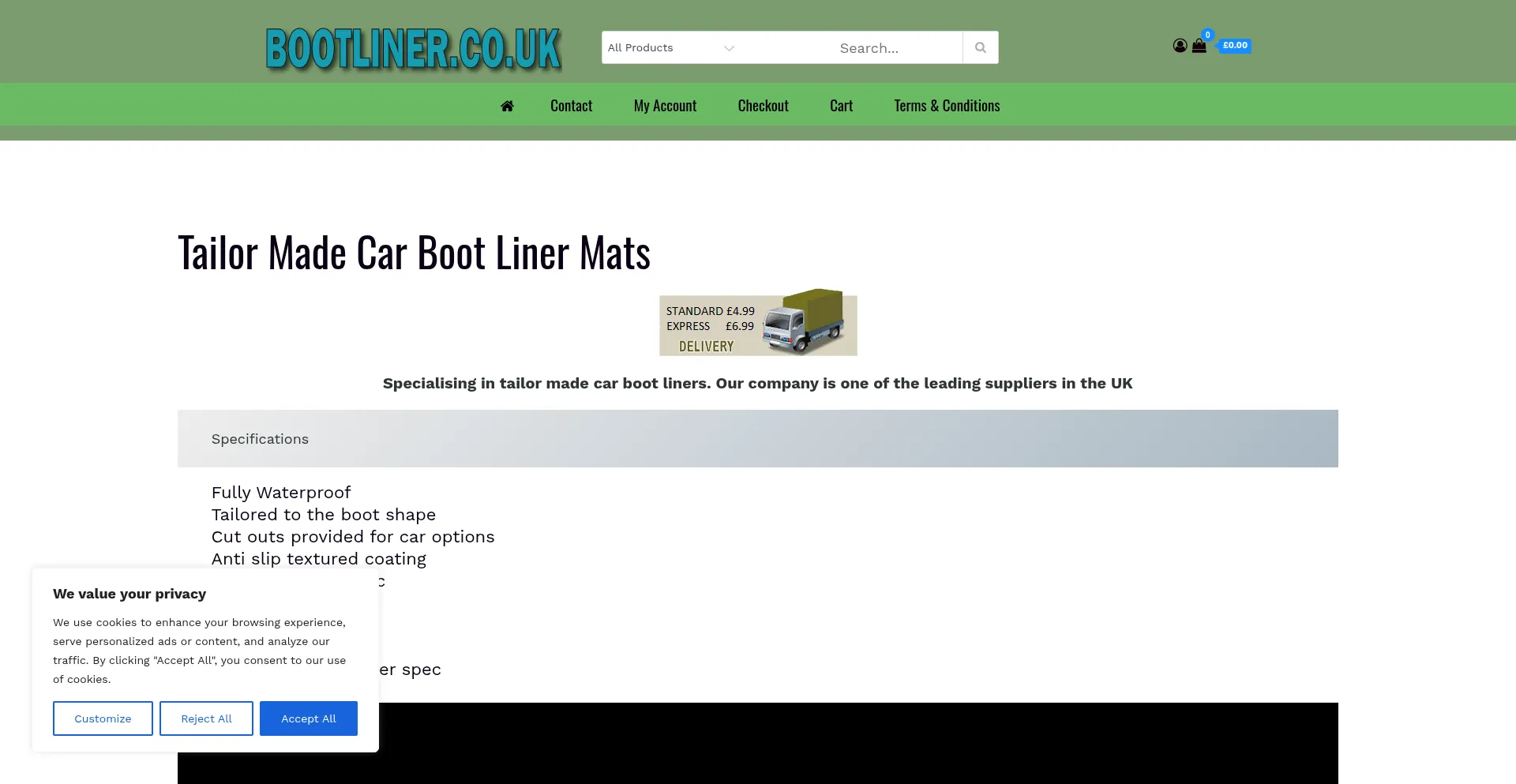 Website screenshot of Bootliner.co.uk