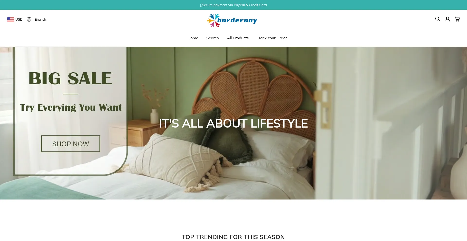Website screenshot of Borderony.com