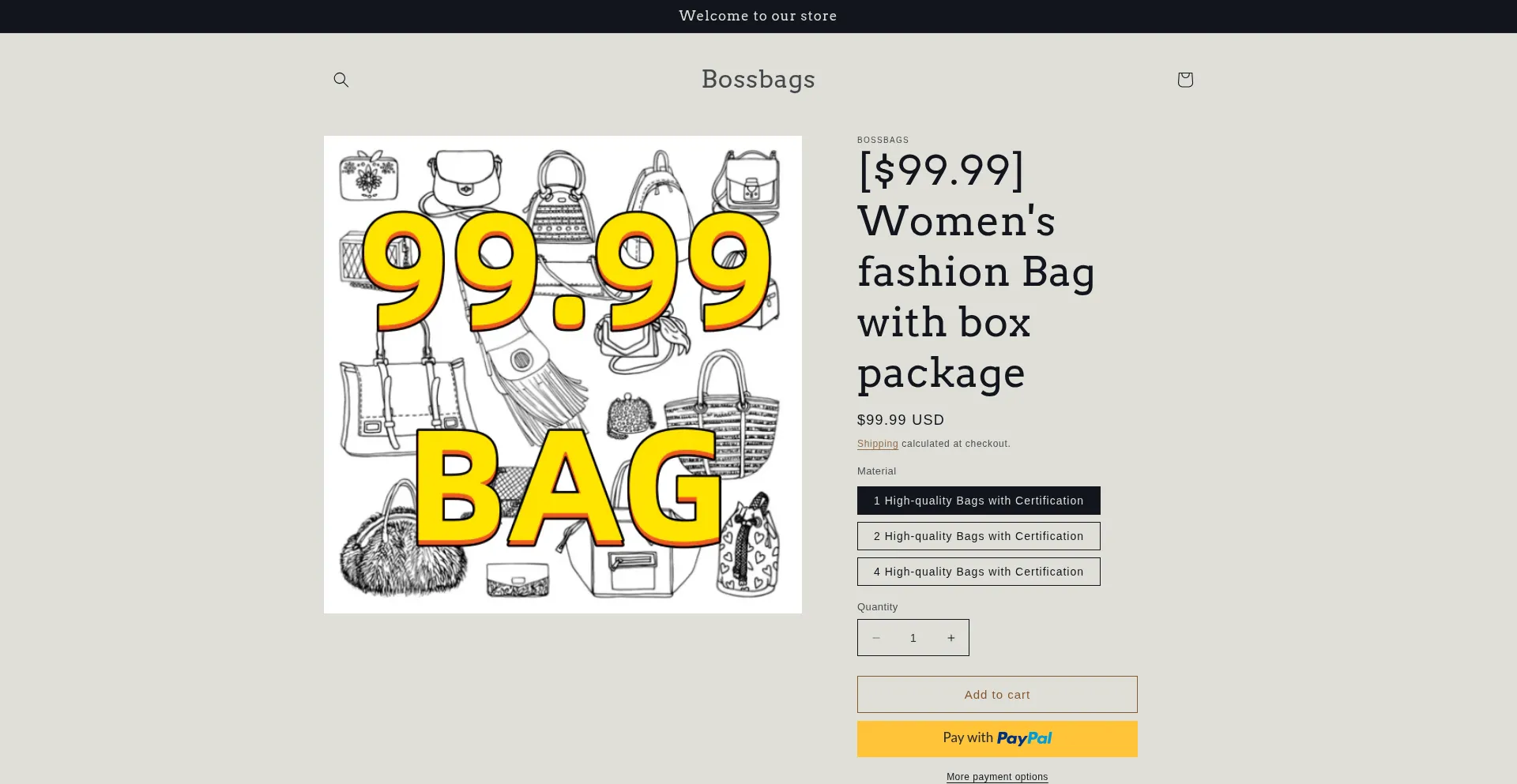 Website screenshot of Bossbagcollection.com