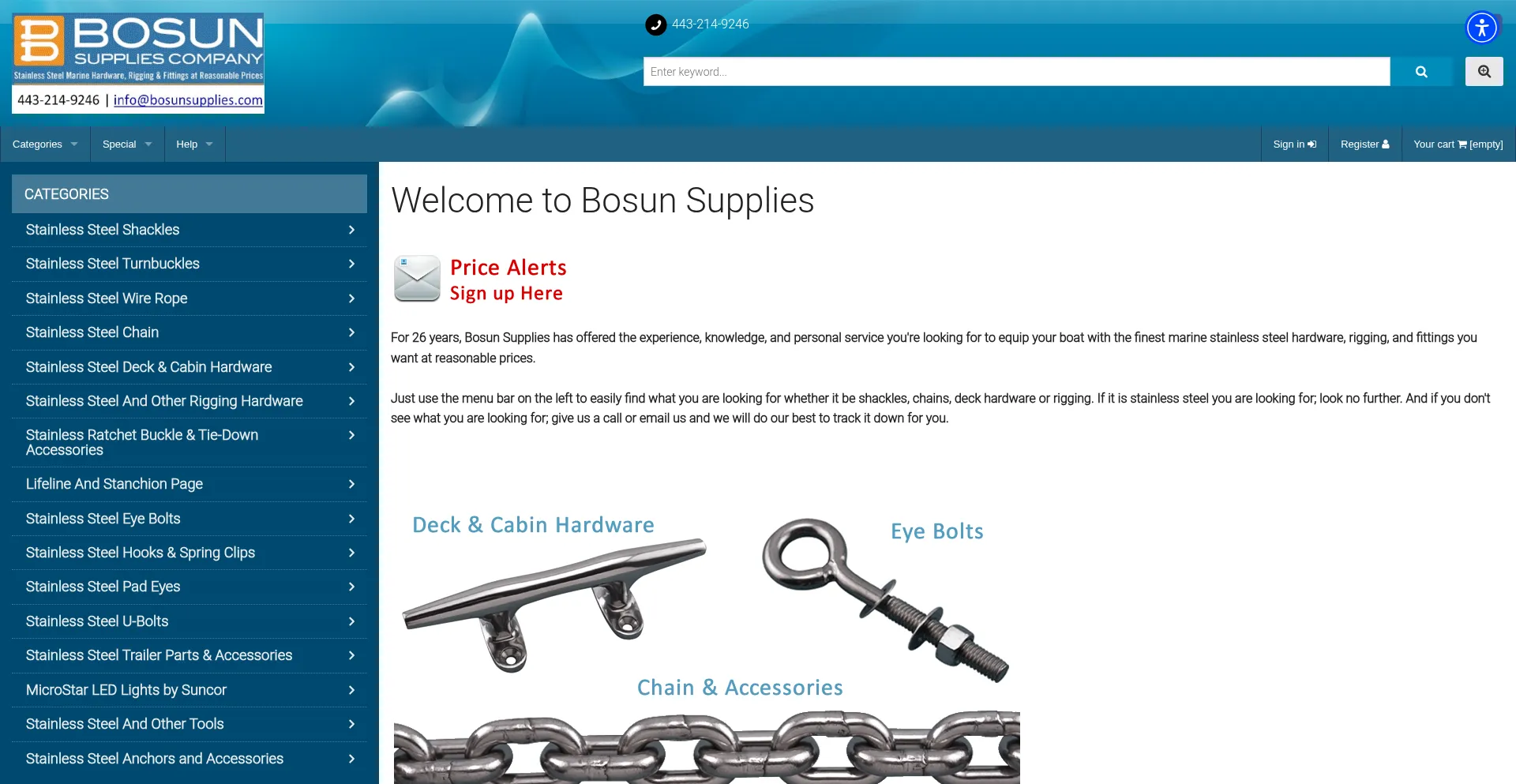 Website screenshot of Bosunsupplies.com