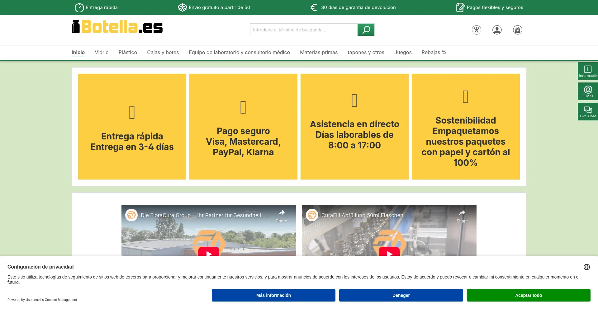 Website screenshot of Botella.es