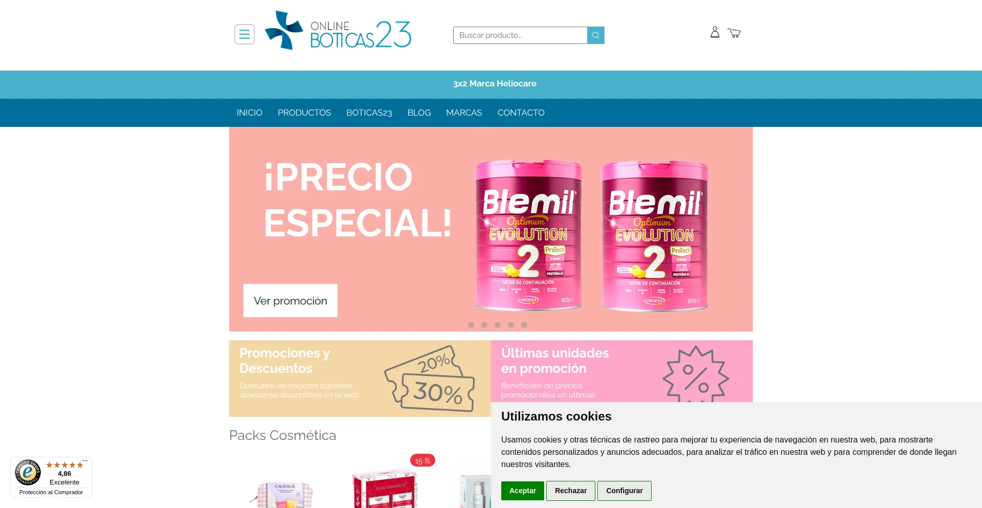 Website screenshot of Boticas23.com