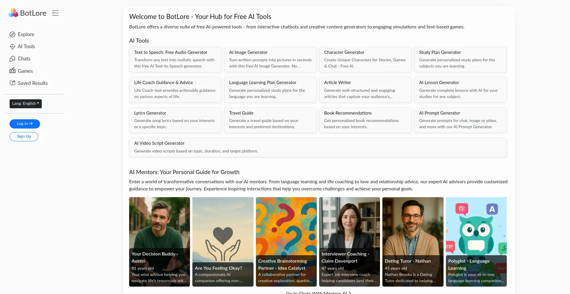 Website screenshot of Botlore.com