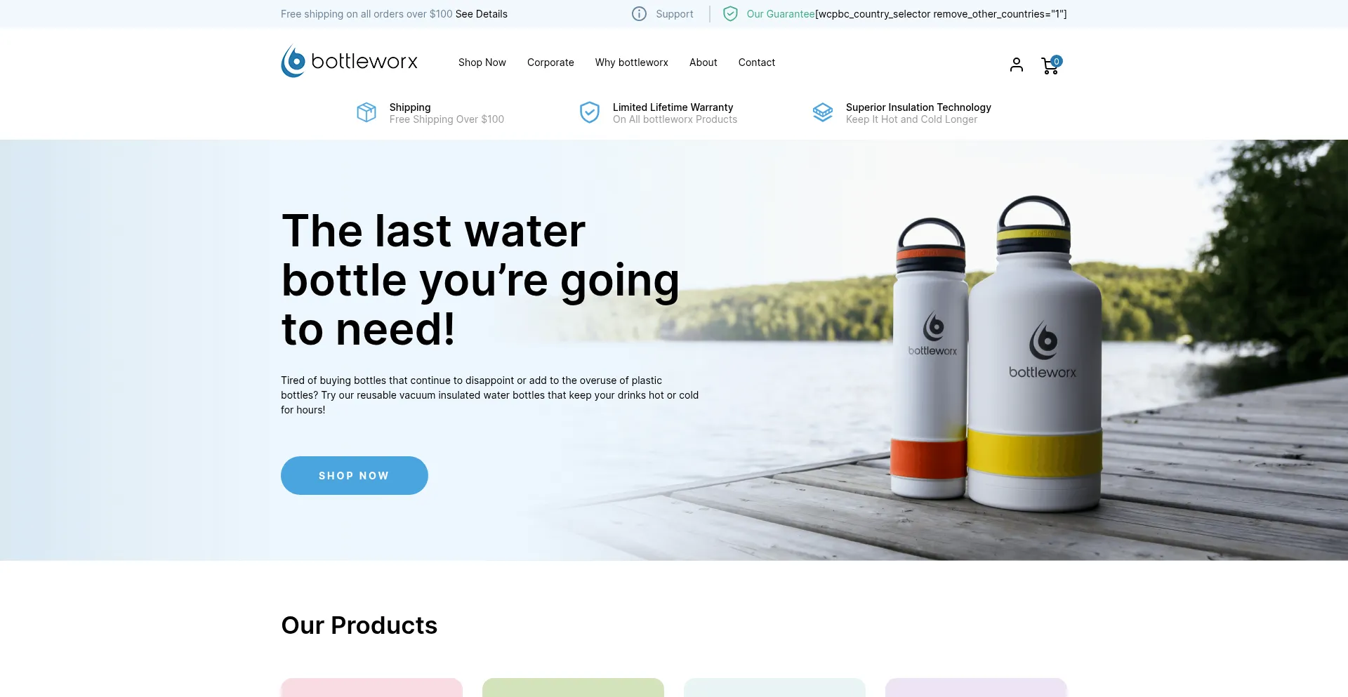 Website screenshot of Bottleworx.com