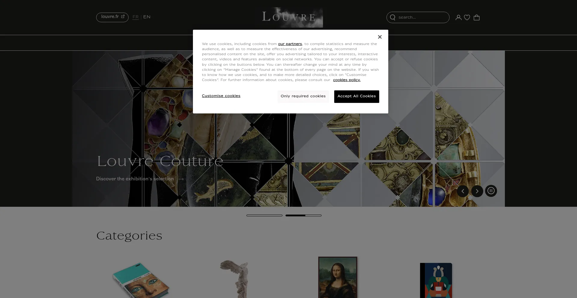 Website screenshot of Boutique.louvre.fr