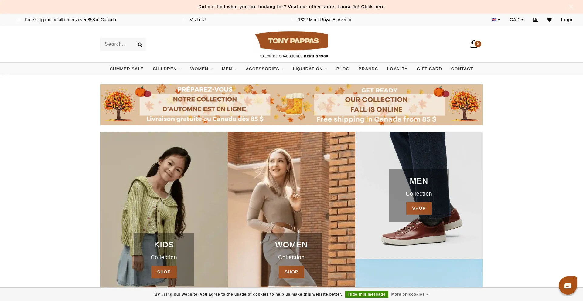 Website screenshot of Boutique.tonypappas.ca