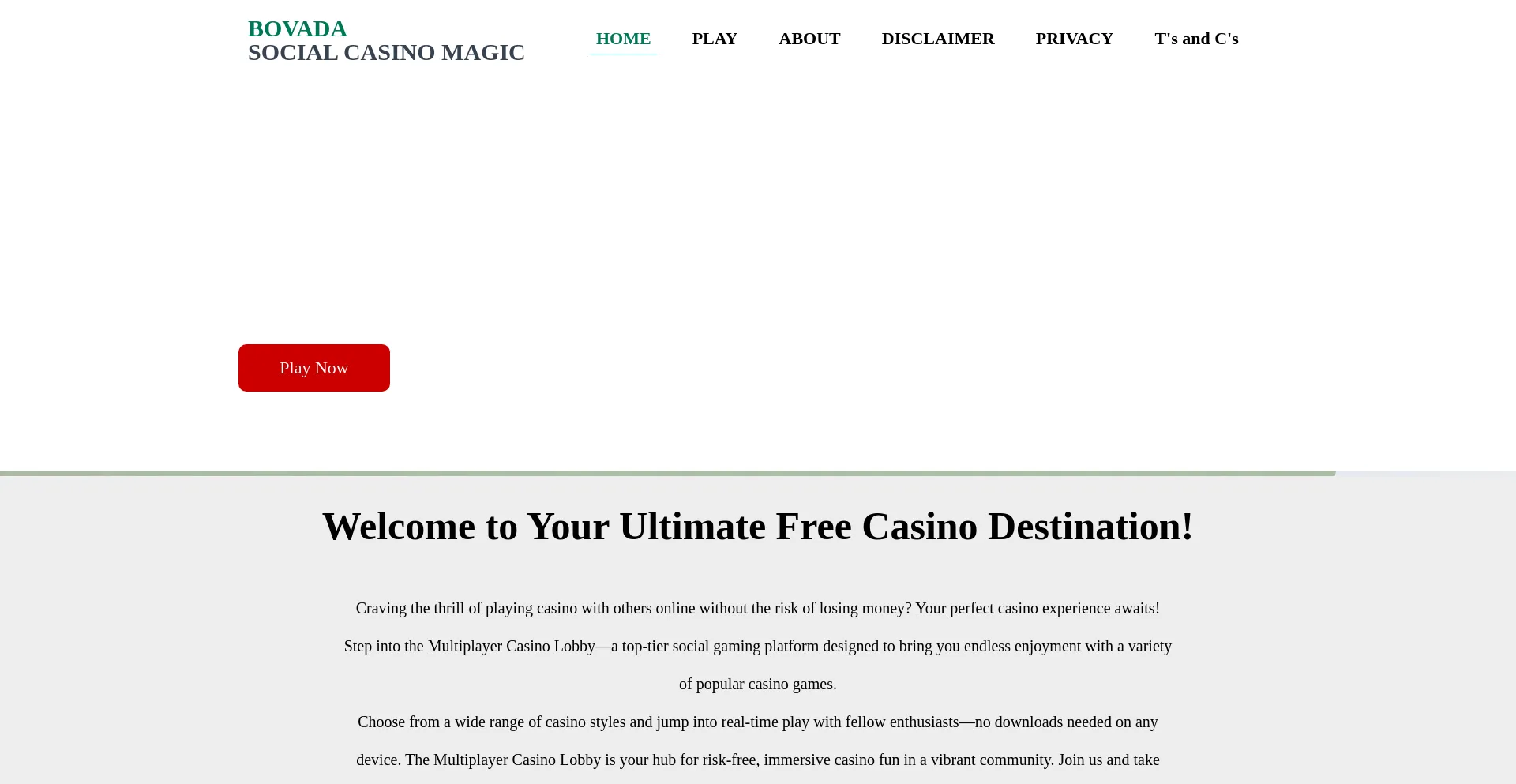 Website screenshot of Bovadasocialgamesonline.com