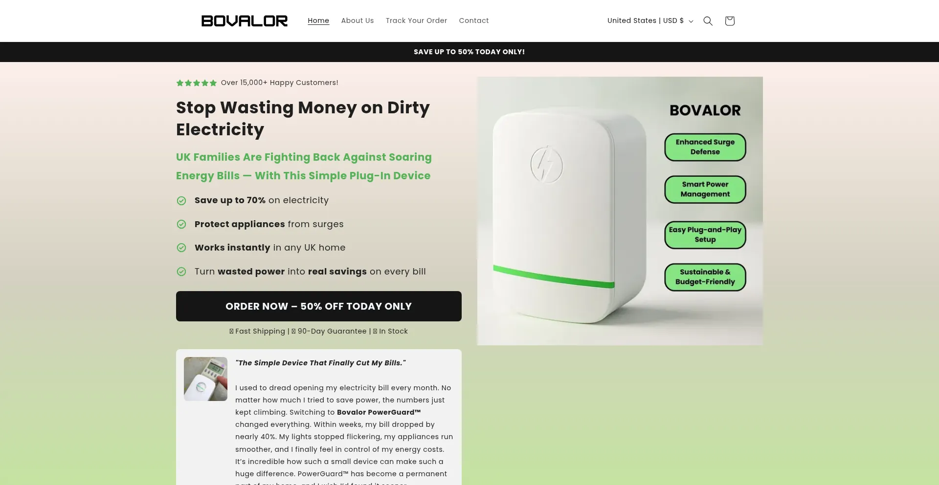 Website screenshot of Bovalor.com