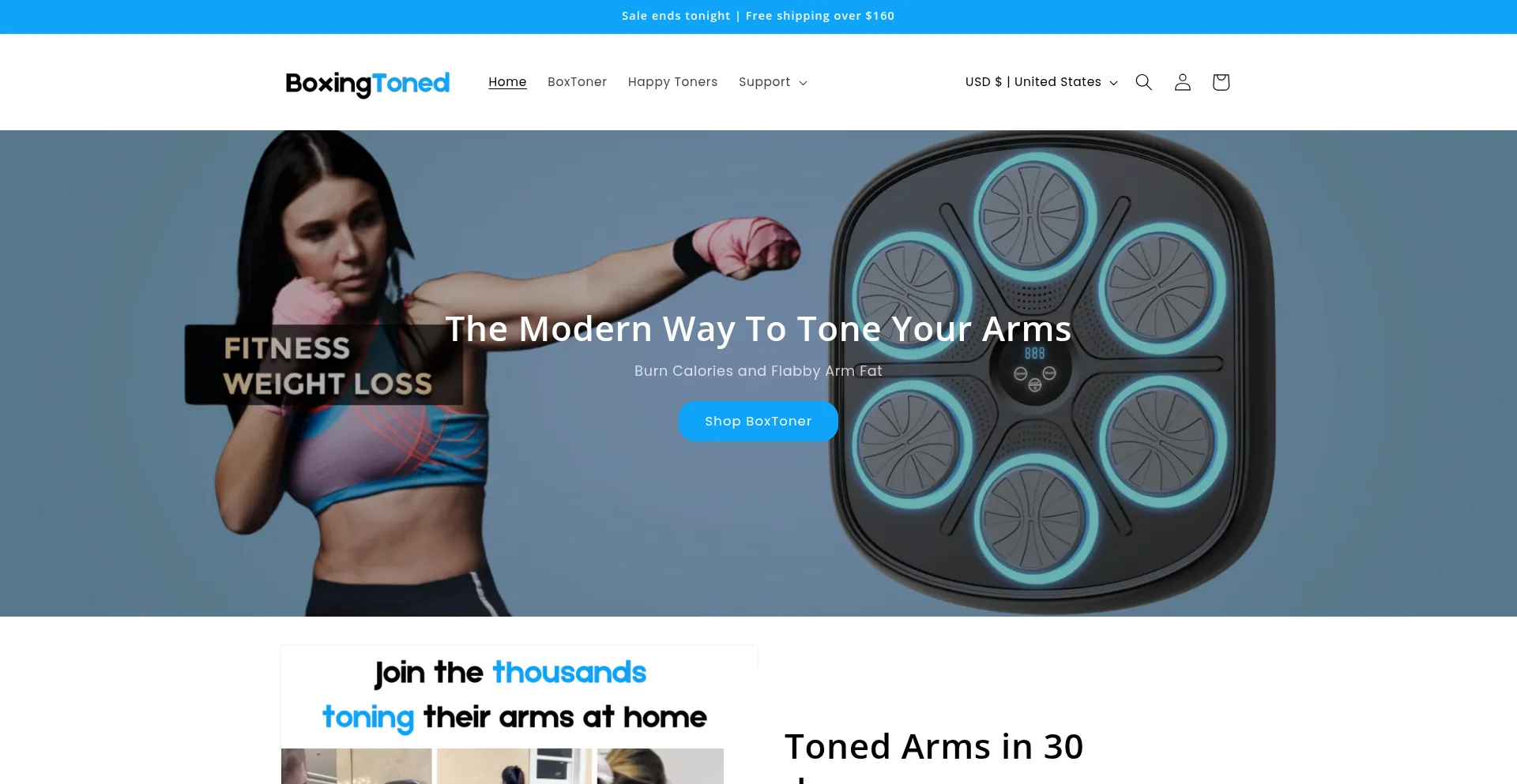 Website screenshot of Boxingtoned.com