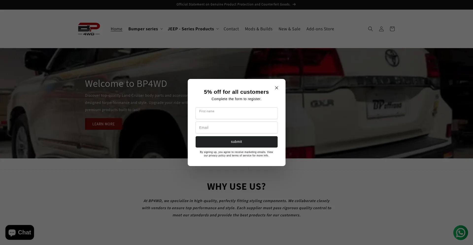 Website screenshot of Bp4wd.com