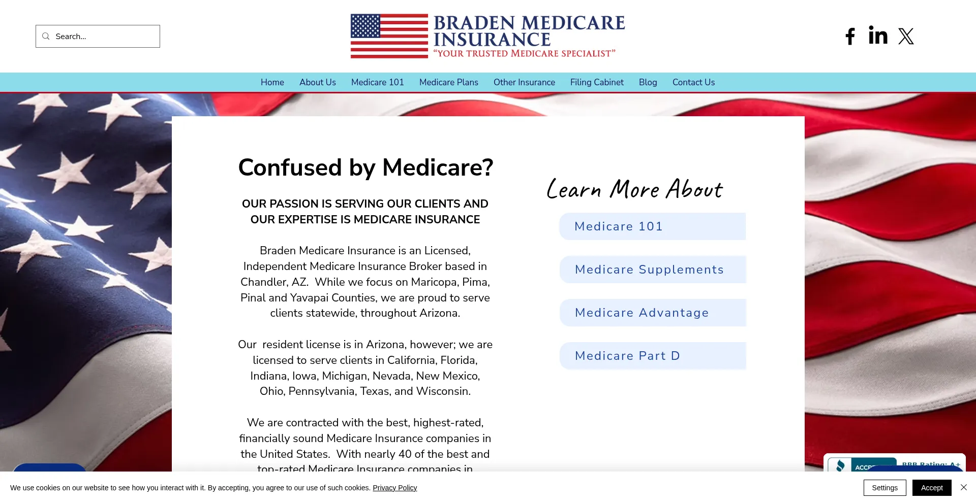 Website screenshot of Bradenmedicare.com