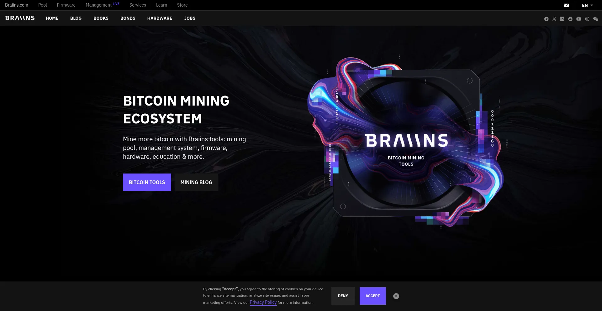 Website screenshot of Braiins.com