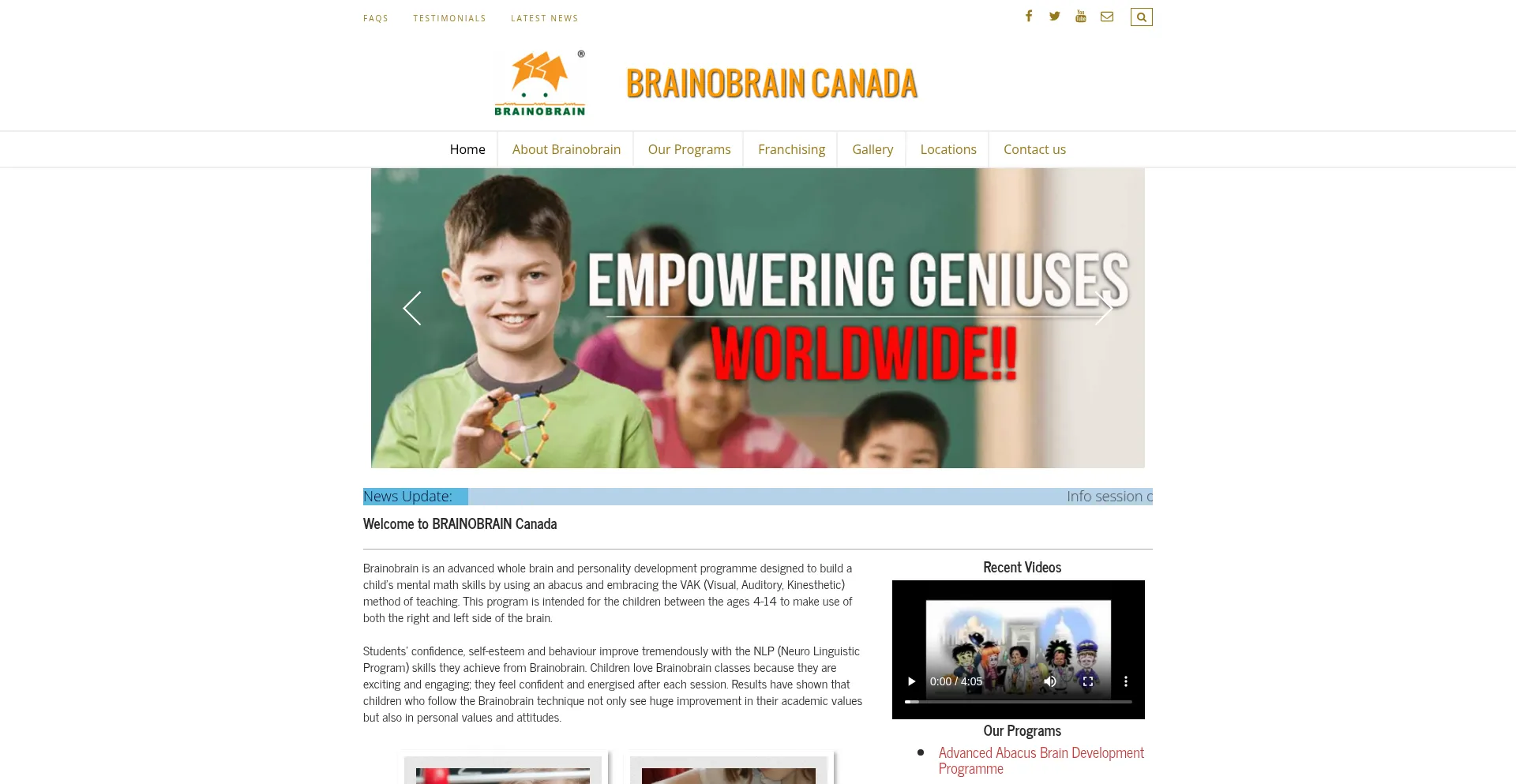 Website screenshot of Brainobrain.ca