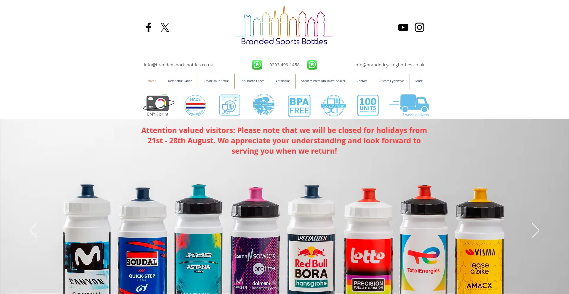 Website screenshot of Brandedsportsbottles.co.uk