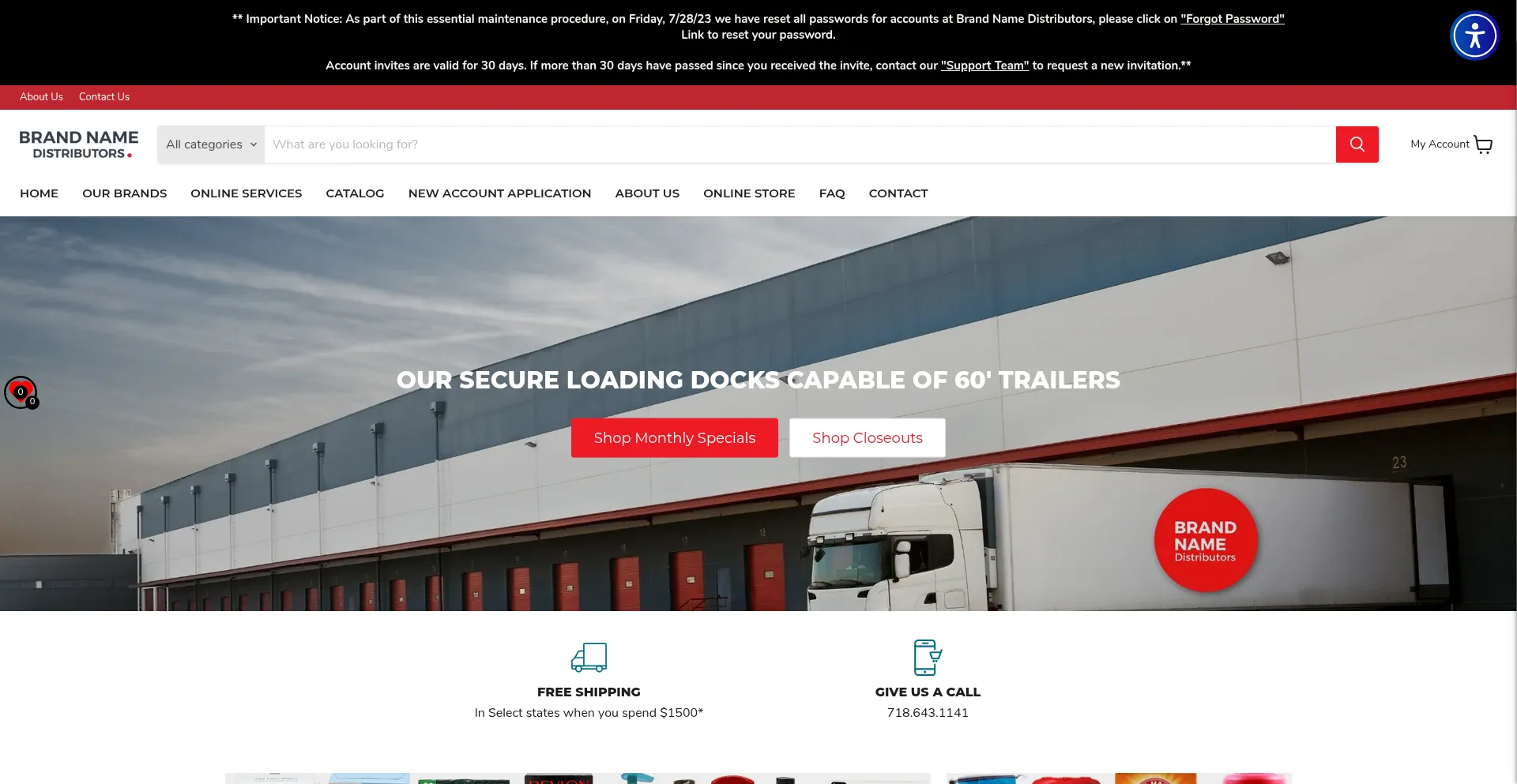 Website screenshot of Brandnamedistributors.com