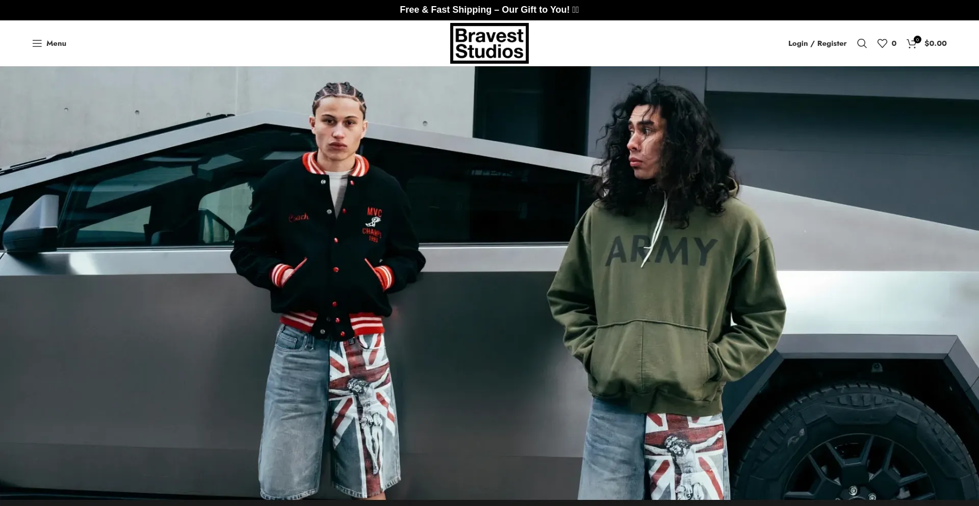 Website screenshot of Braveststudiosclothings.com