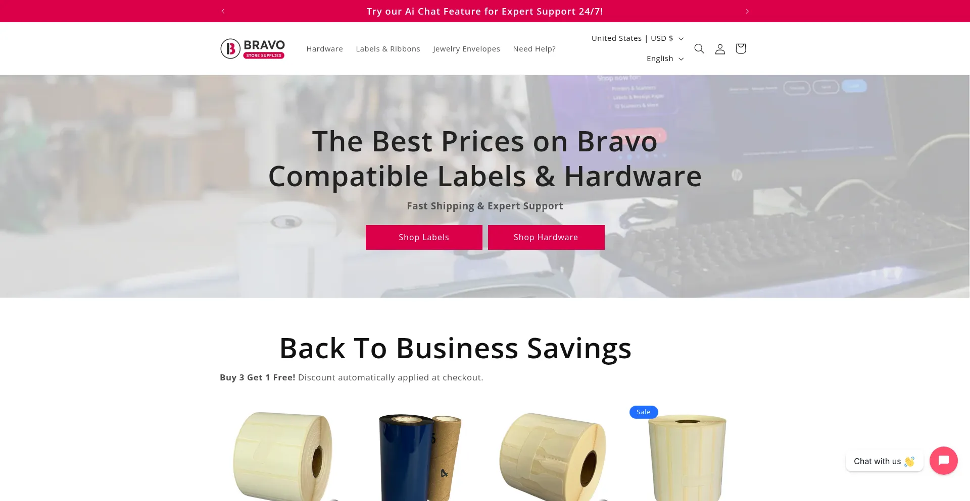 Website screenshot of Bravostoresupplies.com