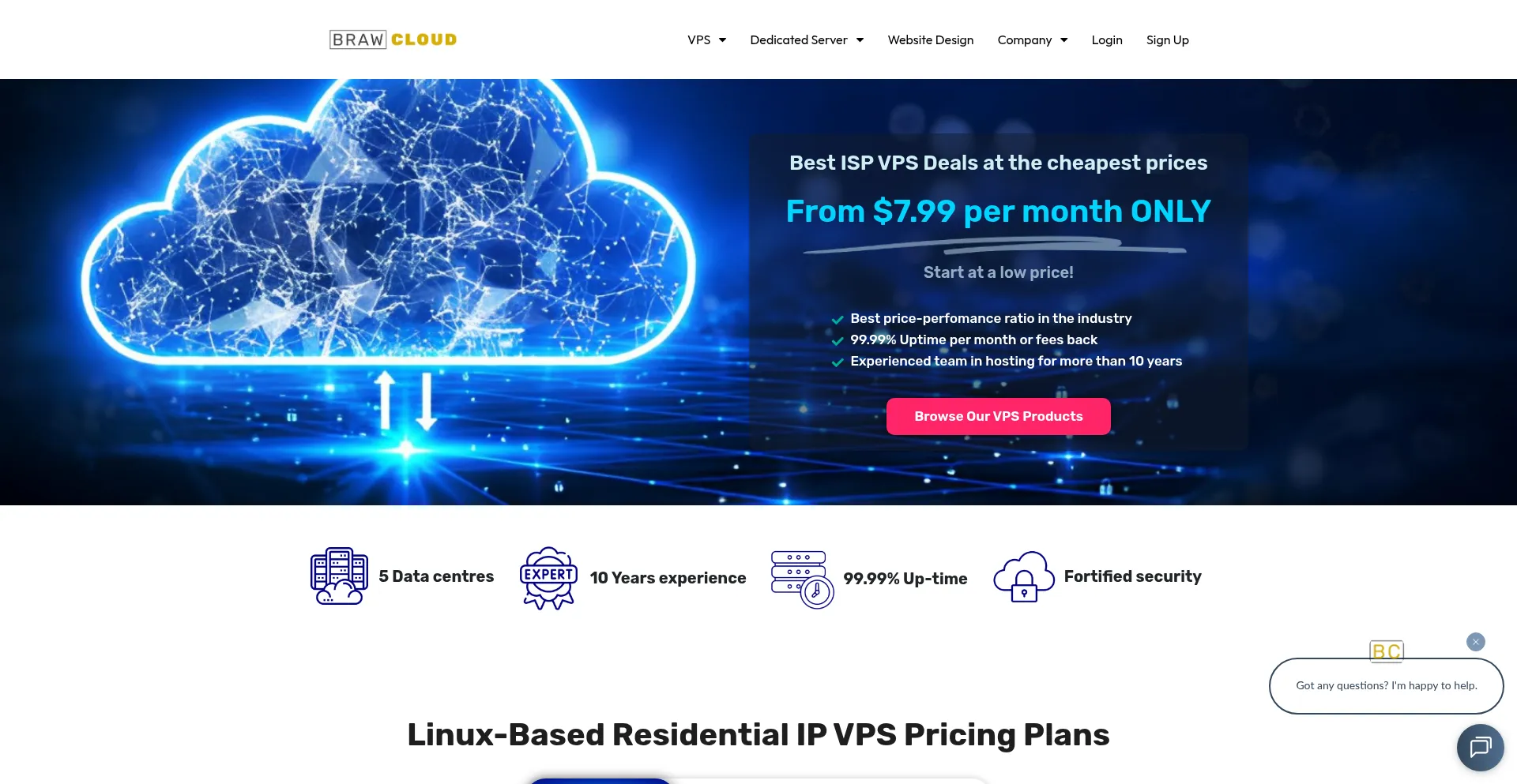 Website screenshot of Brawhosting.com