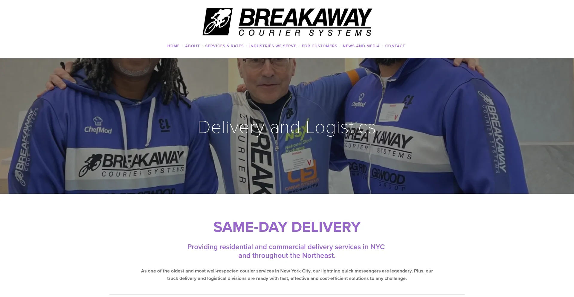 Website screenshot of Breakawaycourier.com